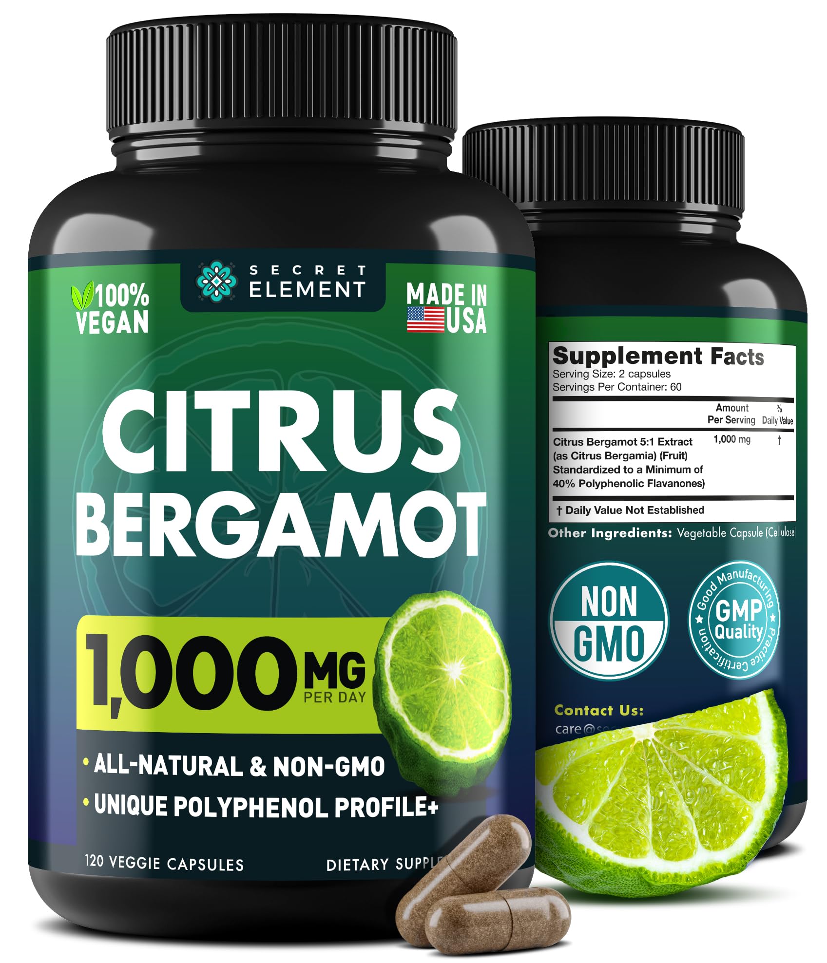 Citrus Bergamot Extract 1000mg - Citrus Bergamot Supplement for Heart, Immune System Secret Element uk supplements
