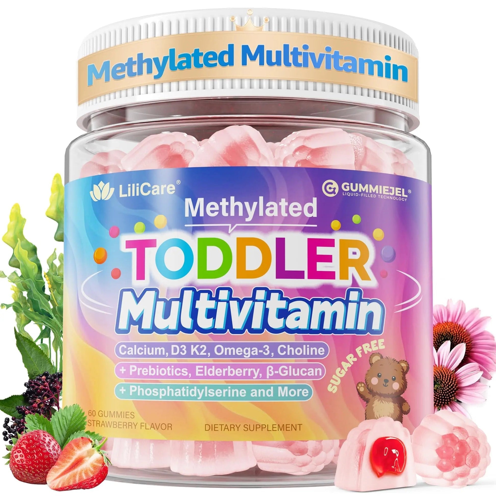 Toddler Multivitamin Gummies with Iron, Omega-3, ARA, Calcium, Prebiotic | Methylated Vitamins for Kids Ages 2+ | Overall Support | LILICARE uk supplements