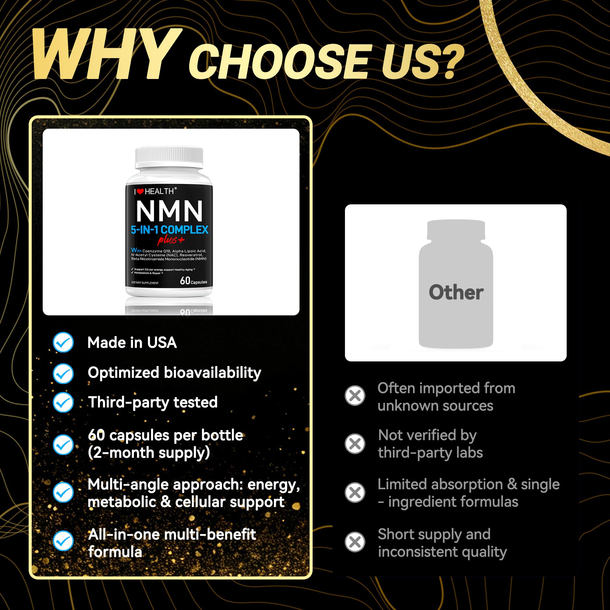 I LOVE HEALTH NMN Complex Plus+ for Women & Men with NAC, Alpha Lipoic Acid, CoQ10 & Resveratrol – 5-in-1 Cellular Energy & Healthy Aging Support – 60 Capsules, Non-GMO, Made in USA I LOVE HEALTH uk supplements