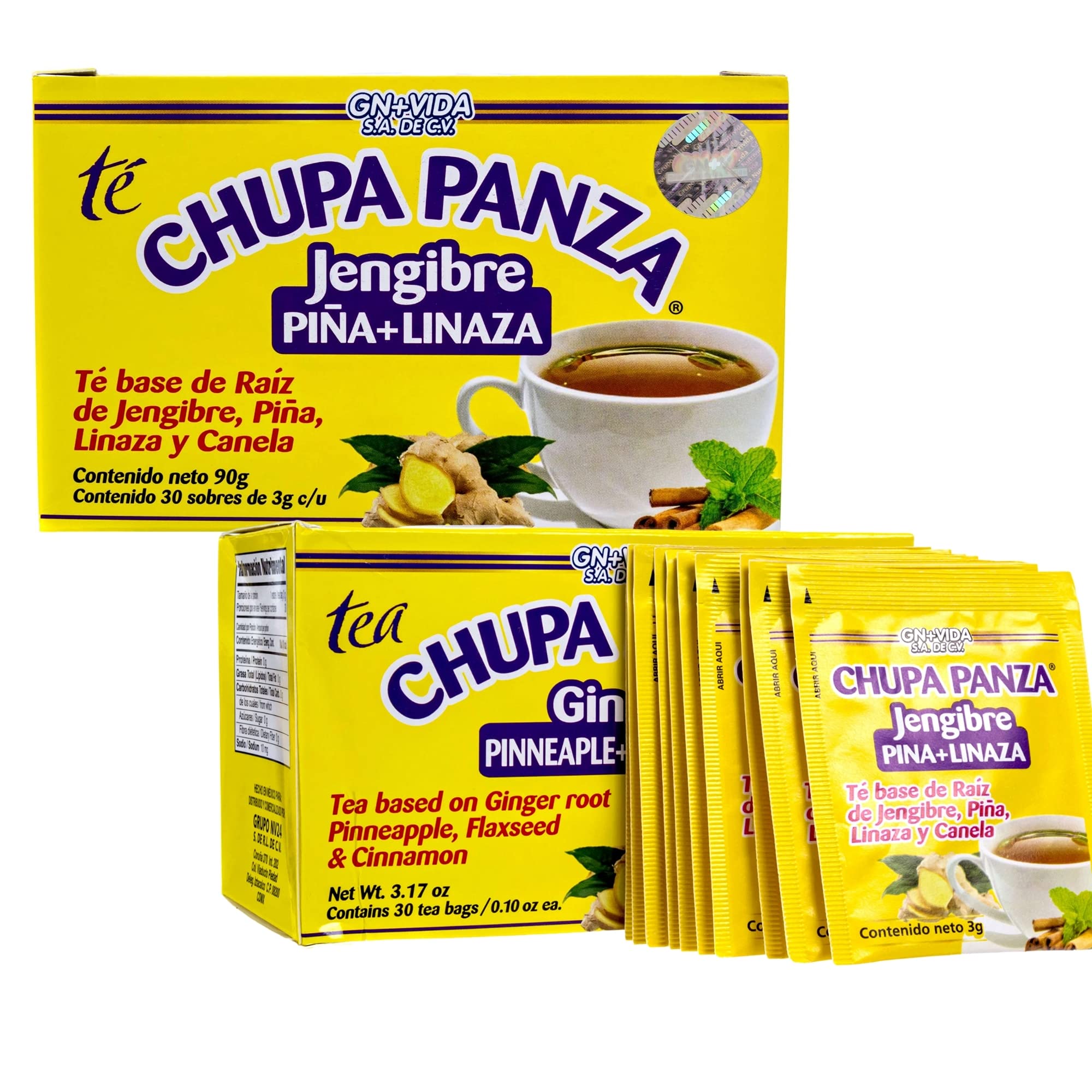 Tea CHUPA Panza, Tea Based ONGINGER Root, PINNEAPPLE, Flaxseed & Cinnamon GN+Vida uk supplements