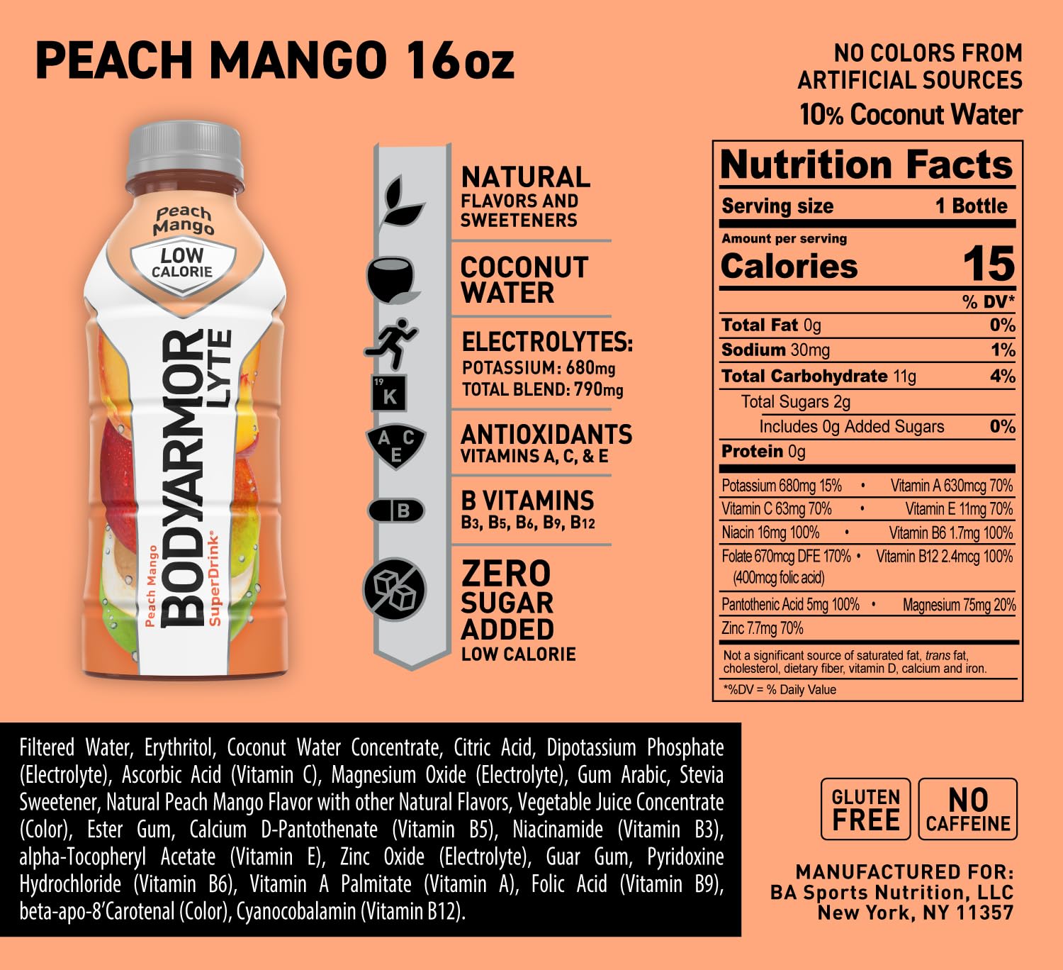 BODYARMOR LYTE Sports Drink Low-Calorie Sports Beverage, Peach Mango, Coconut BODYARMOR uk supplements