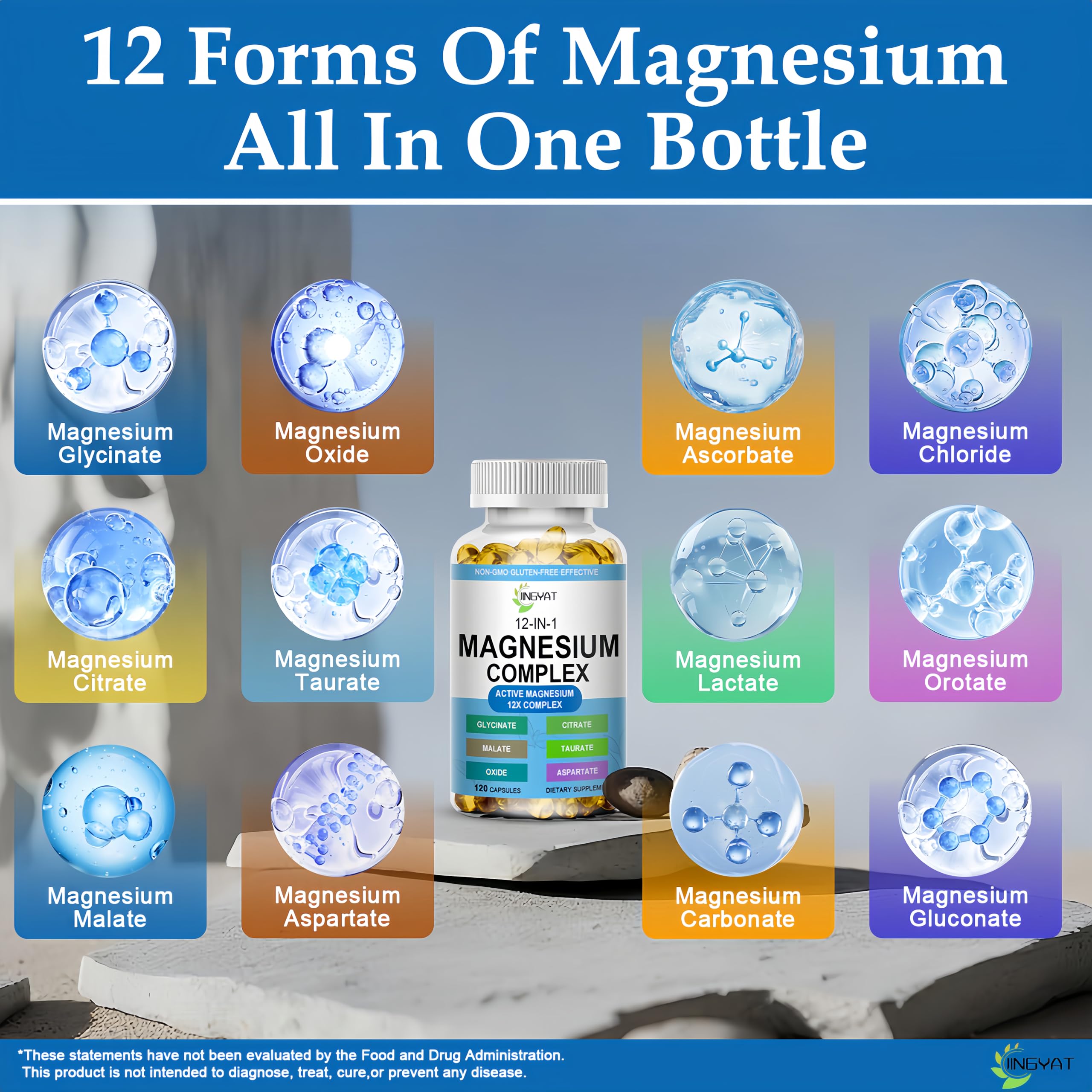 Magnesium Complex Softgels - 12-in-1 Magnesium Supplement with Glycinate,Citrate,Malate,Oxide,Taurate - High Absorption Magnesium Complex for Women & Men for Muscle, Heart, Sleep, Bone, Nerve Support JINGYAT uk supplements