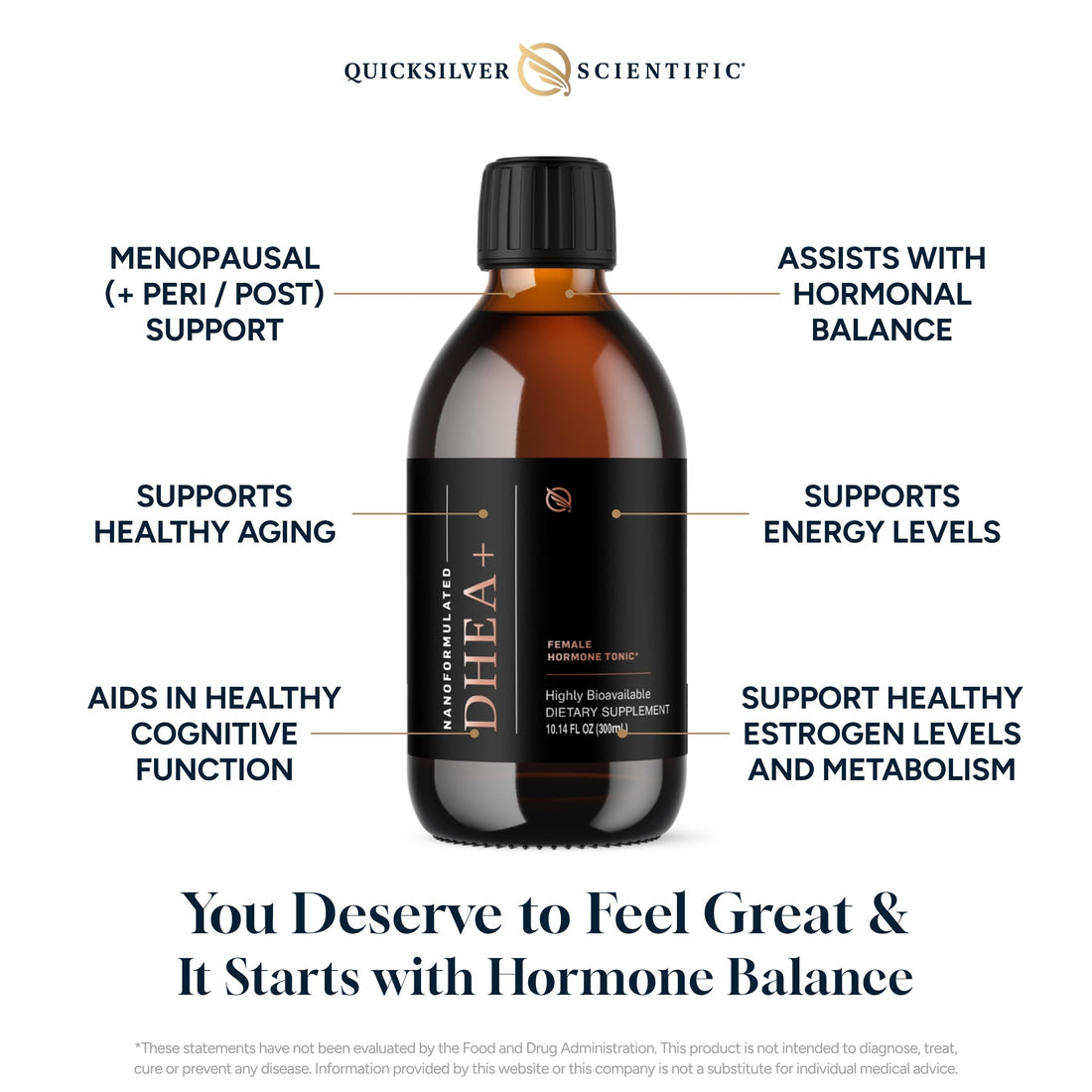 Quicksilver Scientific Nanoformulated Liquid DHEA+ Female Tonic - Micronized DHEA, Pregnenolone, DIM, Chrysin + Herbal Extracts for Woman - Menopause + Perimenopause Support (10.14oz / 300ml) Quicksilver Scientific uk supplements
