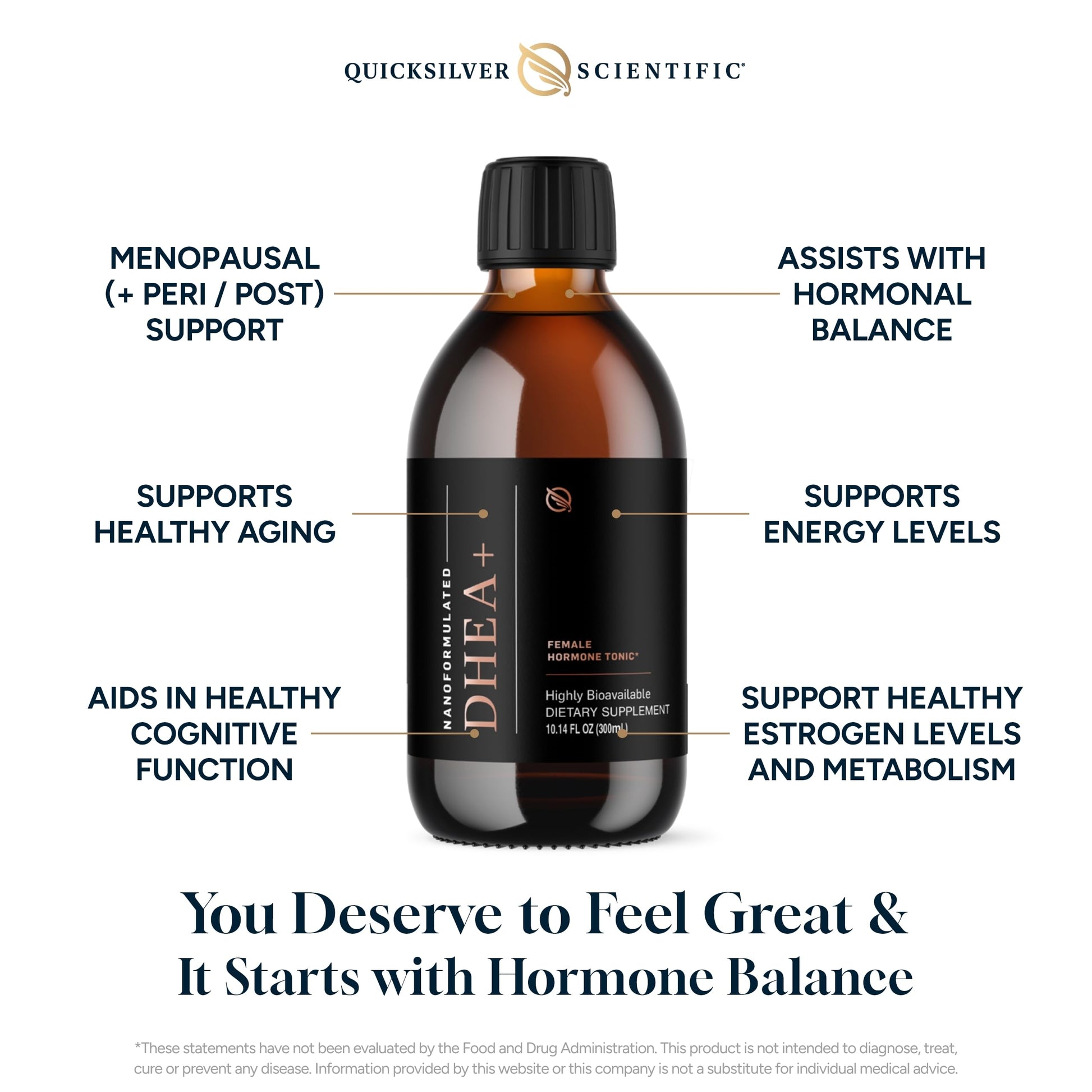 Quicksilver Scientific Nanoformulated Liquid DHEA+ Female Tonic - Micronized DHEA, Pregnenolone, DIM, Chrysin + Herbal Extracts for Woman - Menopause + Perimenopause Support (10.14oz / 300ml) Quicksilver Scientific uk supplements
