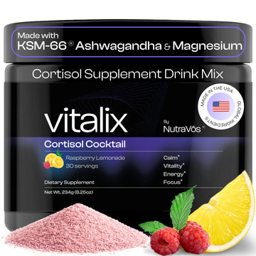 NutraVōs Vitalix – Cortisol Reducer & Adaptogen Drink Mix with Ashwagandha KSM 66, Magnesium Glycinate 200mg, L-Theanine 200mg, Vitamin C 500mg & Electrolytes – Raspberry Lemonade – 30 Servings NutraVōs uk supplements