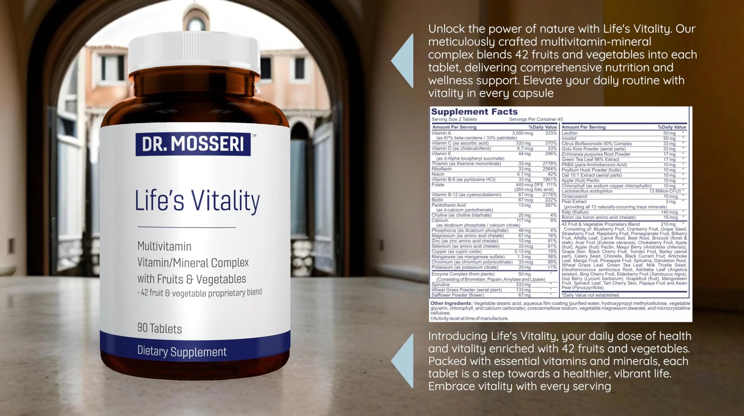 DR. MOSSERI Life's Vitality Vegan Multivitamin for Men & Women – Non-GMO Formula with 42 Fruits and Vegetables, Daily Multivitamin and Mineral Complex DR. MOSSERI uk supplements