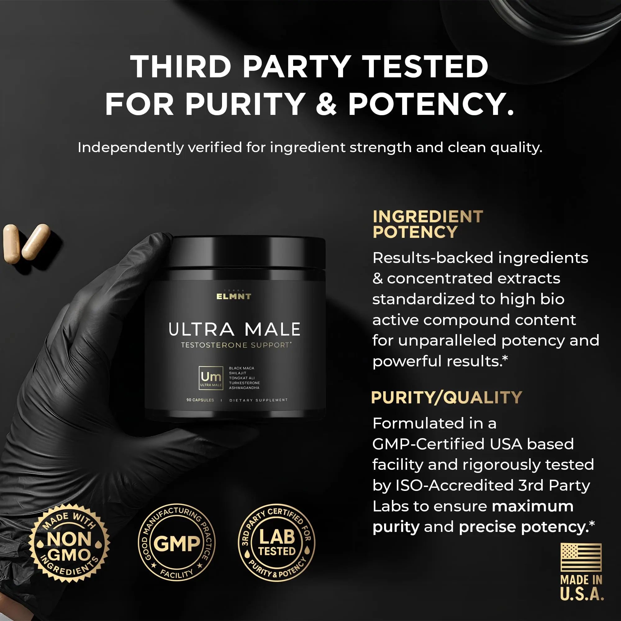 ULTRA MALE® Premium for Men w. 100:1 Shilajit, 40:1 Black Maca, Ashwagandha 25%, Tongkat Ali 10% - Clinical Strength Male Enhancing Supplement for Men Health Libido+ TERRA ELMNT uk supplements