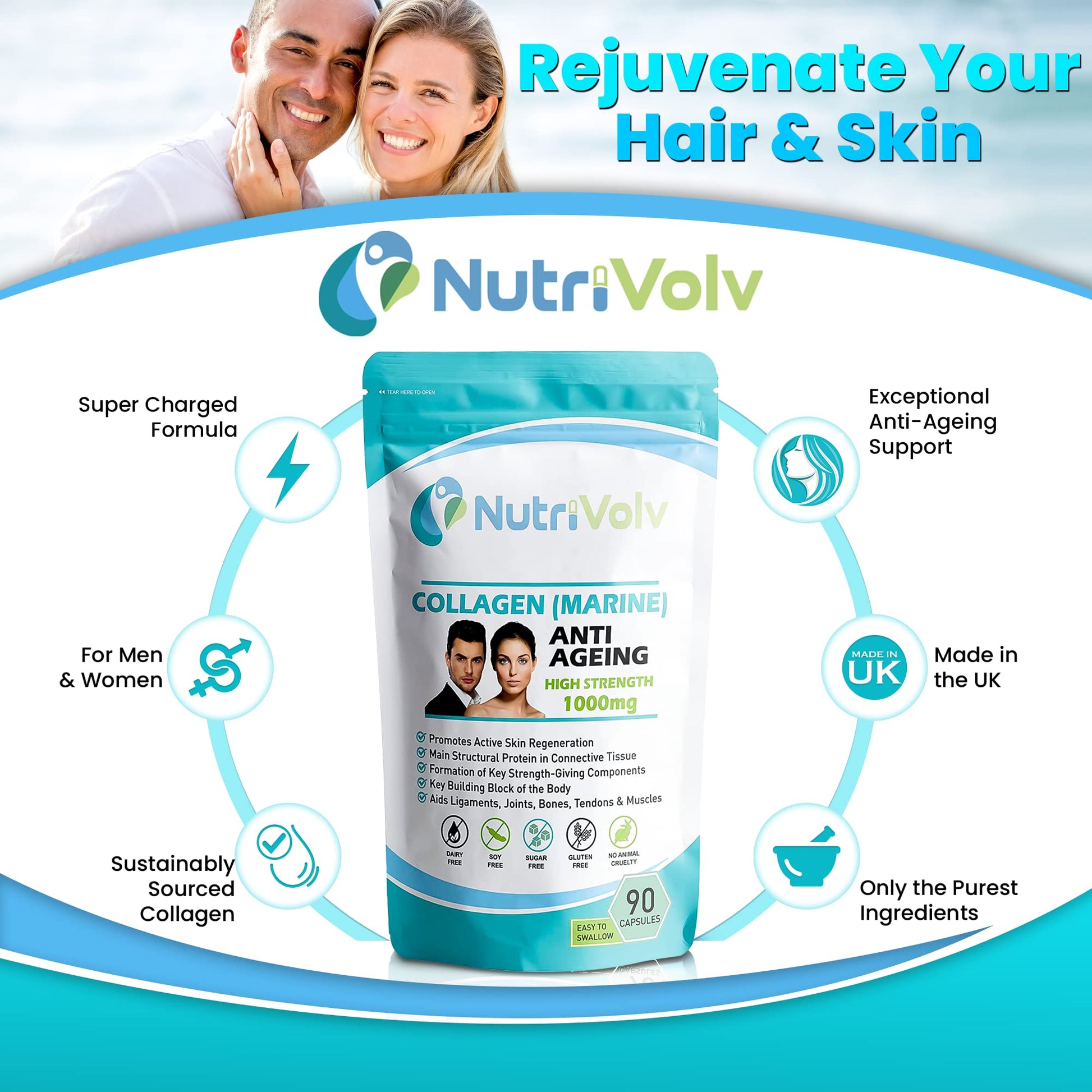 Nutrivolv Collagen Marine (1000mg) Supplement for Skin , Anti Ageing Nutrivolv uk supplements
