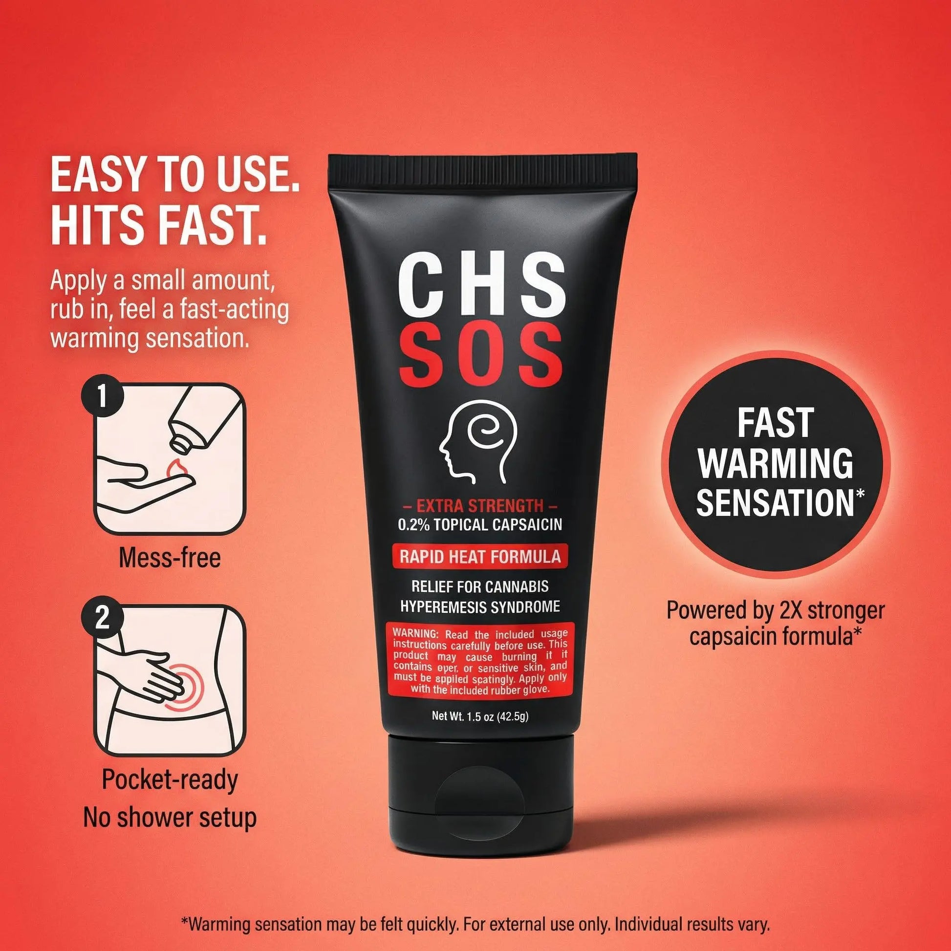 CHS SOS Warming Relief Cream – High Potency Capsaicin Topical for Abdominal & Muscle Discomfort – Soothing Warming Sensation for Targeted Comfort – Fast-Acting, Non-Greasy Formula – 1.5 oz x 2pack CHS SOS uk supplements