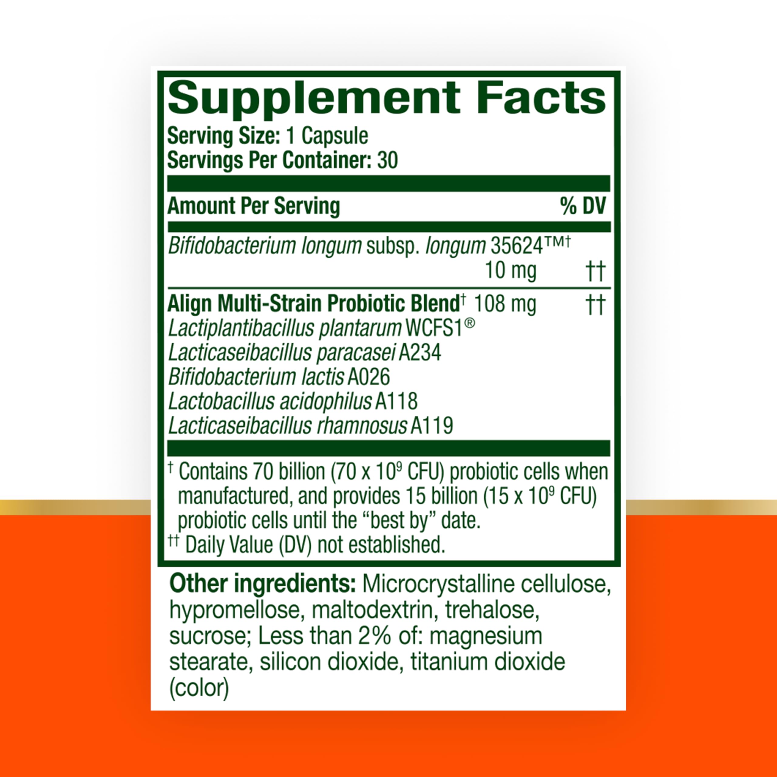Align Probiotic, 70 Billion CFU, 6 Strain Blend, Probiotics for Women and Men, Daily Probiotics for Digestive Health, Helps Relieve Occasional Bloating & Gas 30 Capsules Align uk supplements