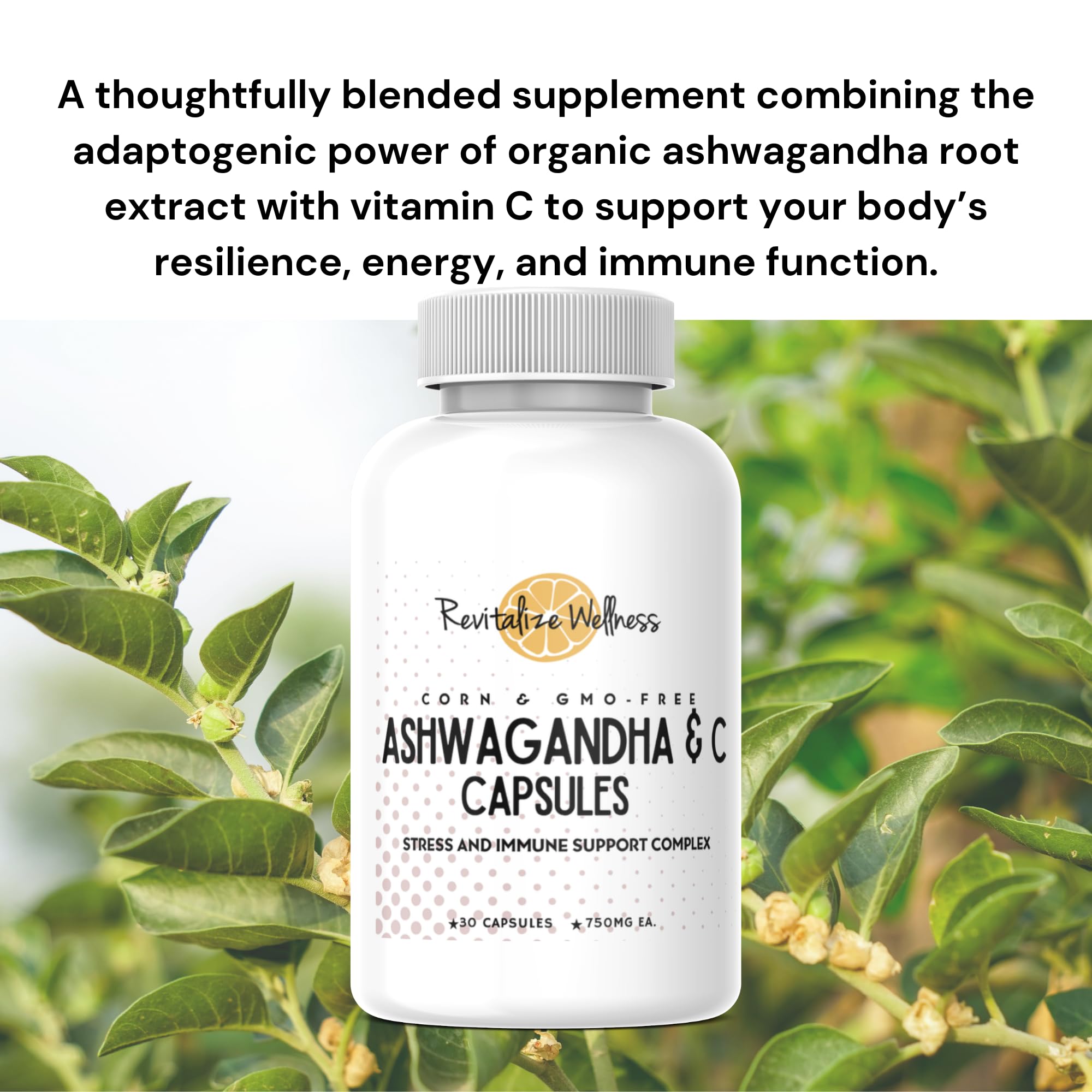 Revitalize Wellness Ashwagandha + Vitamin C Capsules | Stress and Immune Support Complex | with 550 mg Ashwagandha and 200 mg Vitamin C per Serving | 30 Servings Revitalize Wellness uk supplements