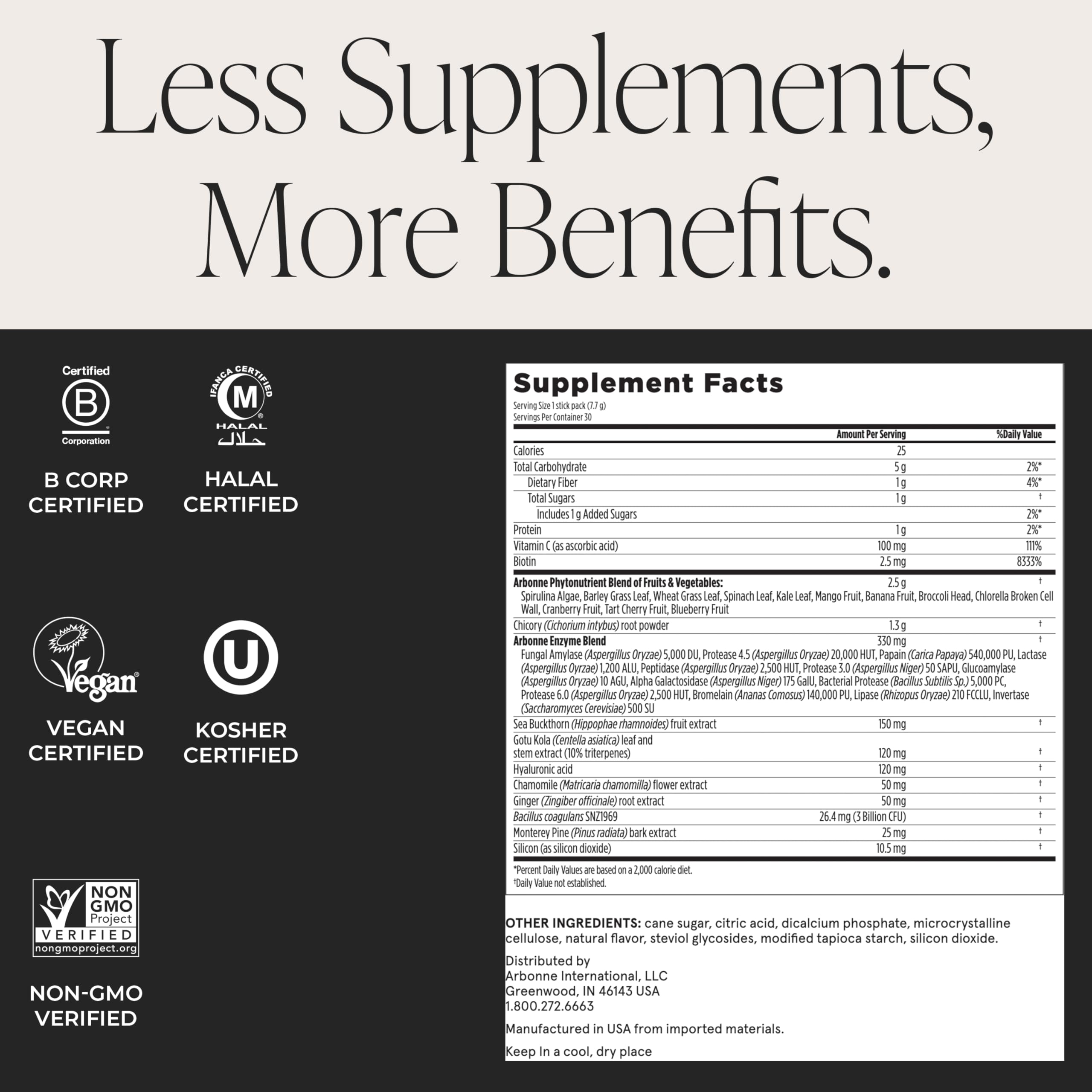 Arbonne GreenSynergy Elixir – Citrus-Flavored Greens Powder with 13 Digestive Enzymes, Vegan Collagen Builder, Probiotics, and Prebiotics – Supports Gut Health and Digestion – 30 Stick Packs Arbonne uk supplements