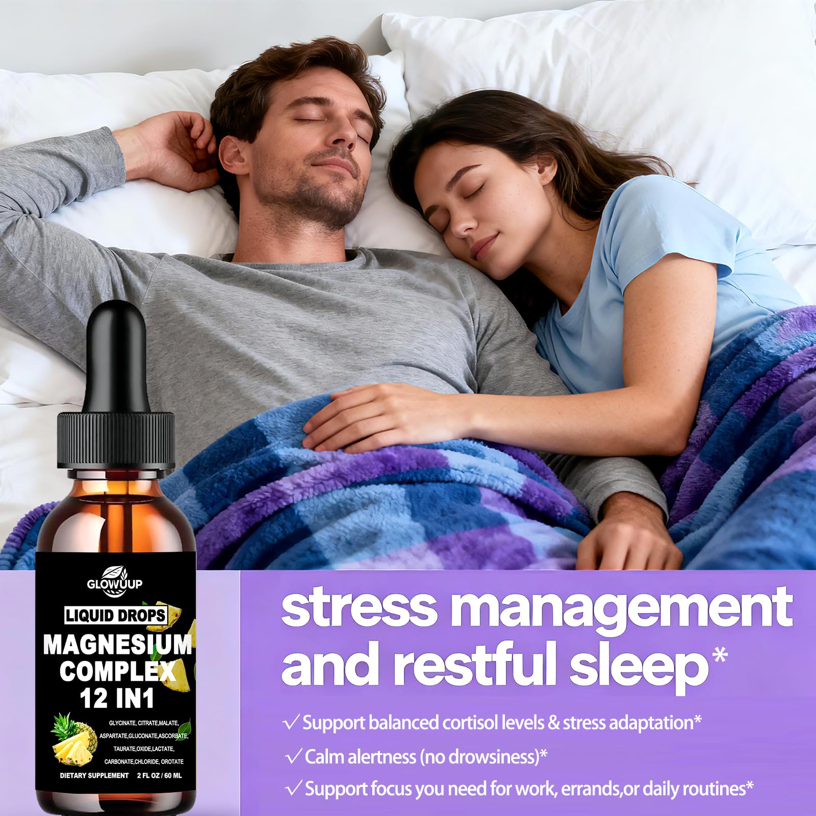 Magnesium 12 in 1 Complex 1000mg Supplement for Women & Men, High Absorption Liquid Magnesium W/Glycinate Citrate Malate Taurate Oxide Aspartate Orotate, Calm Magnesium for Sleep Muscle Heart Support GLOVVUUP uk supplements