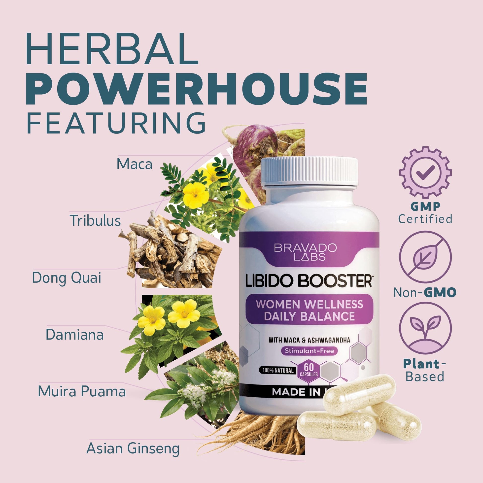 Female Libido Booster for Women – Advanced Women’s Intimacy & Confidence Support – Plant-Based Herbal Blend with Maca, Ginseng & L-Arginine – Made in USA – 60 Capsules Bravado Labs uk supplements