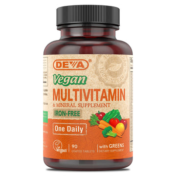 DEVA Vegan Iron-Free Multivitamin & Mineral Supplement, Green Food Blend, Spirulina, Chlorella, Ashwagandha, Broccoli, 90 Coated Tablets DEVA uk supplements