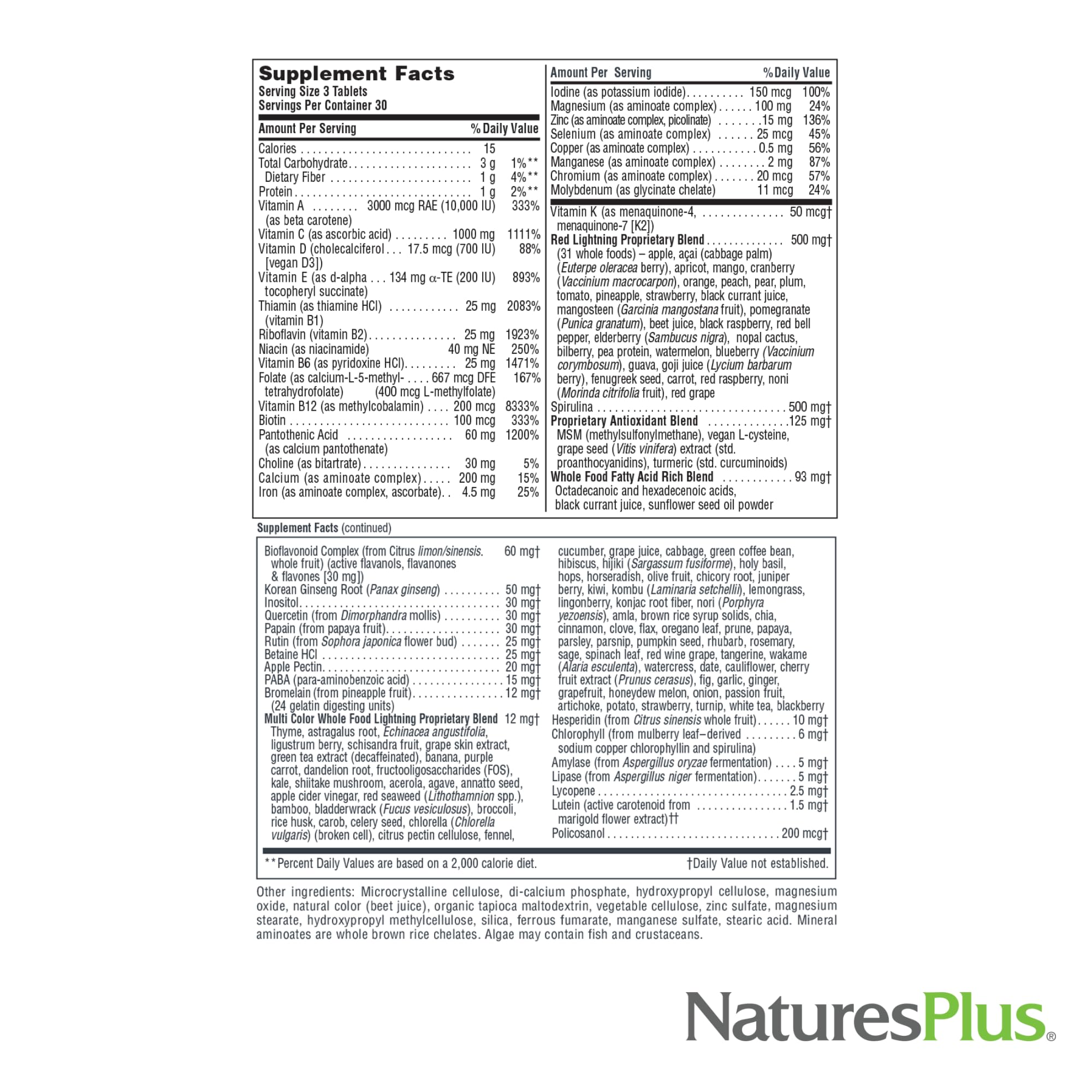 NaturesPlus Source of Life Green & Red Multivitamin - 90 Tablets - with Concentrated Whole Foods - Vegetarian, Gluten Free - 30 Servings NaturesPlus uk supplements