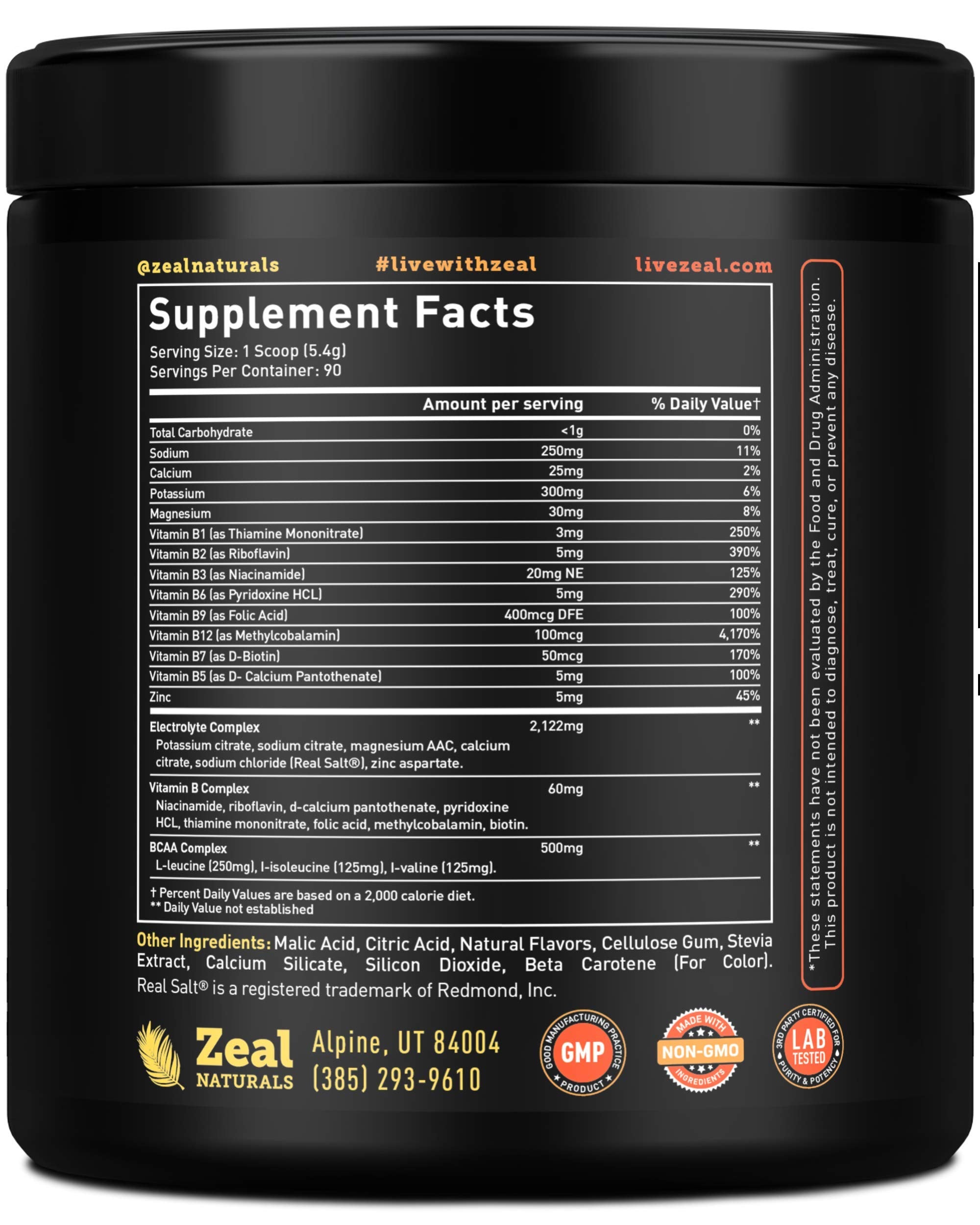 Enhanced Electrolyte Powder (Peach Mango | 90ct.) + BCAA, B-Vitamins & Real Salt Zeal Naturals uk supplements