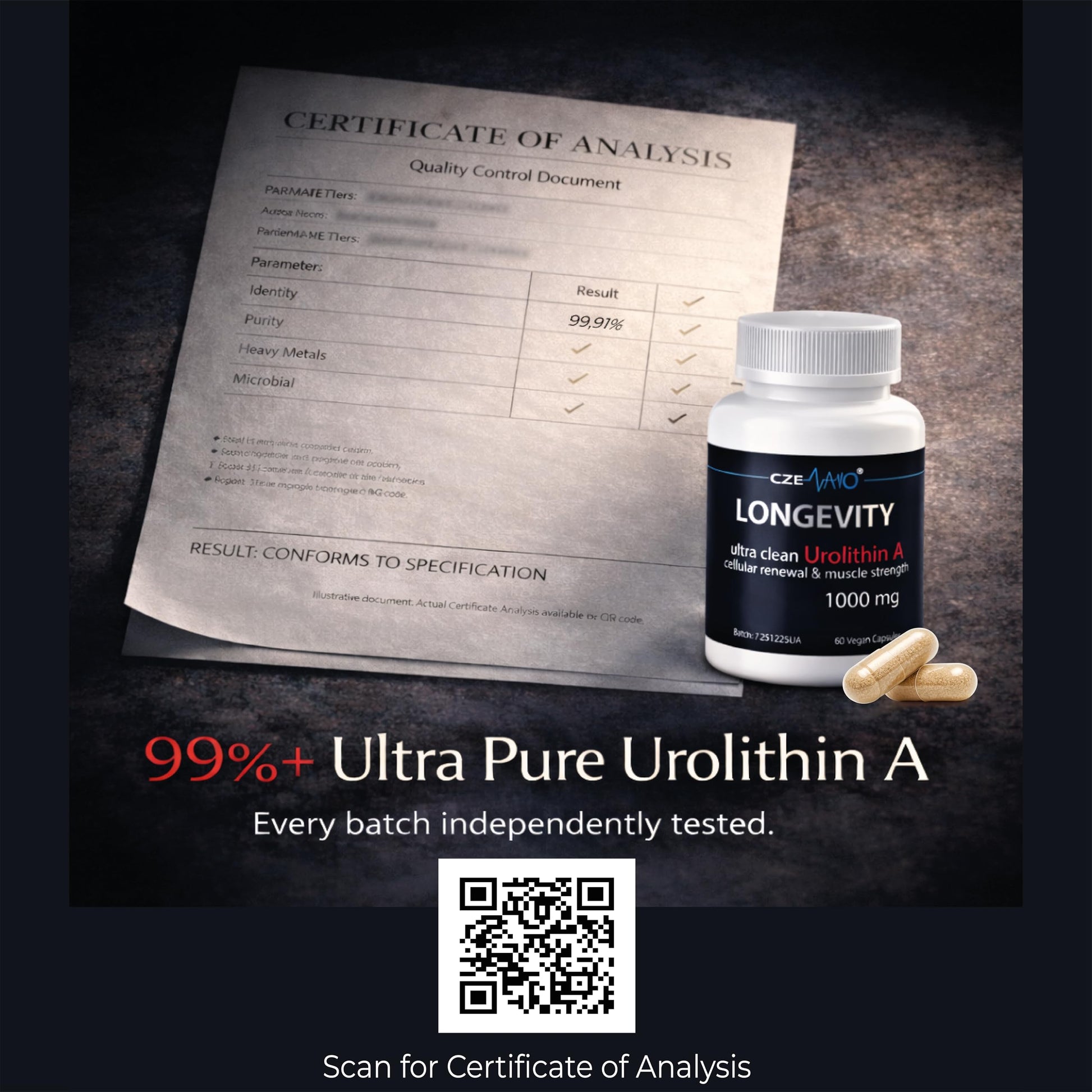 CzeNano Longevity – Ultra-Pure Urolithin A Supplement 1000 mg | Mitochondrial Support, Cellular Energy & Muscle Strength | Third-Party Tested COA | 60 Vegan Capsules CzeNano uk supplements