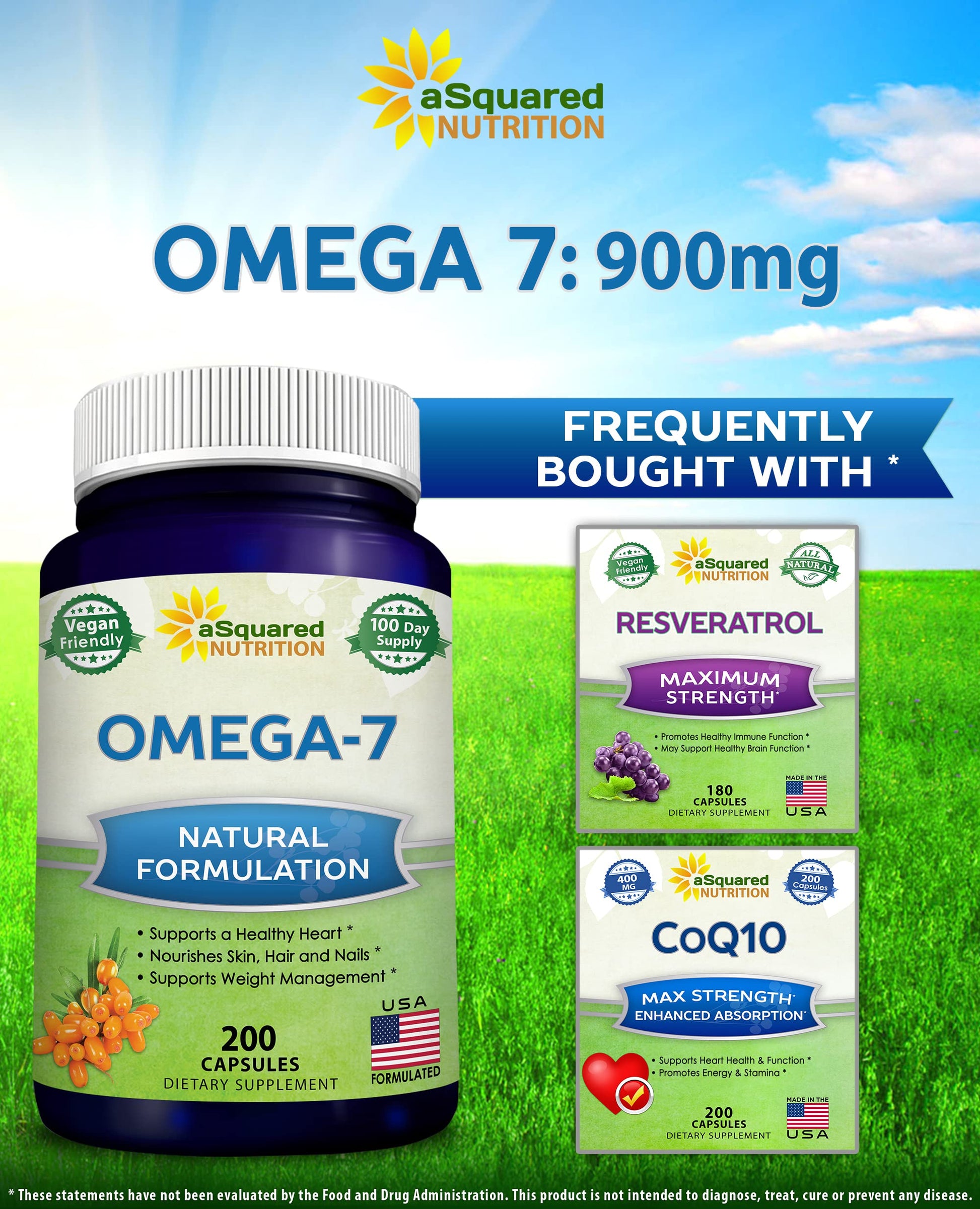 aSquared Nutrition Purified Omega 7 Fatty Acids-200 Capsules from Natural Sea Buckthorn aSquared Nutrition uk supplements