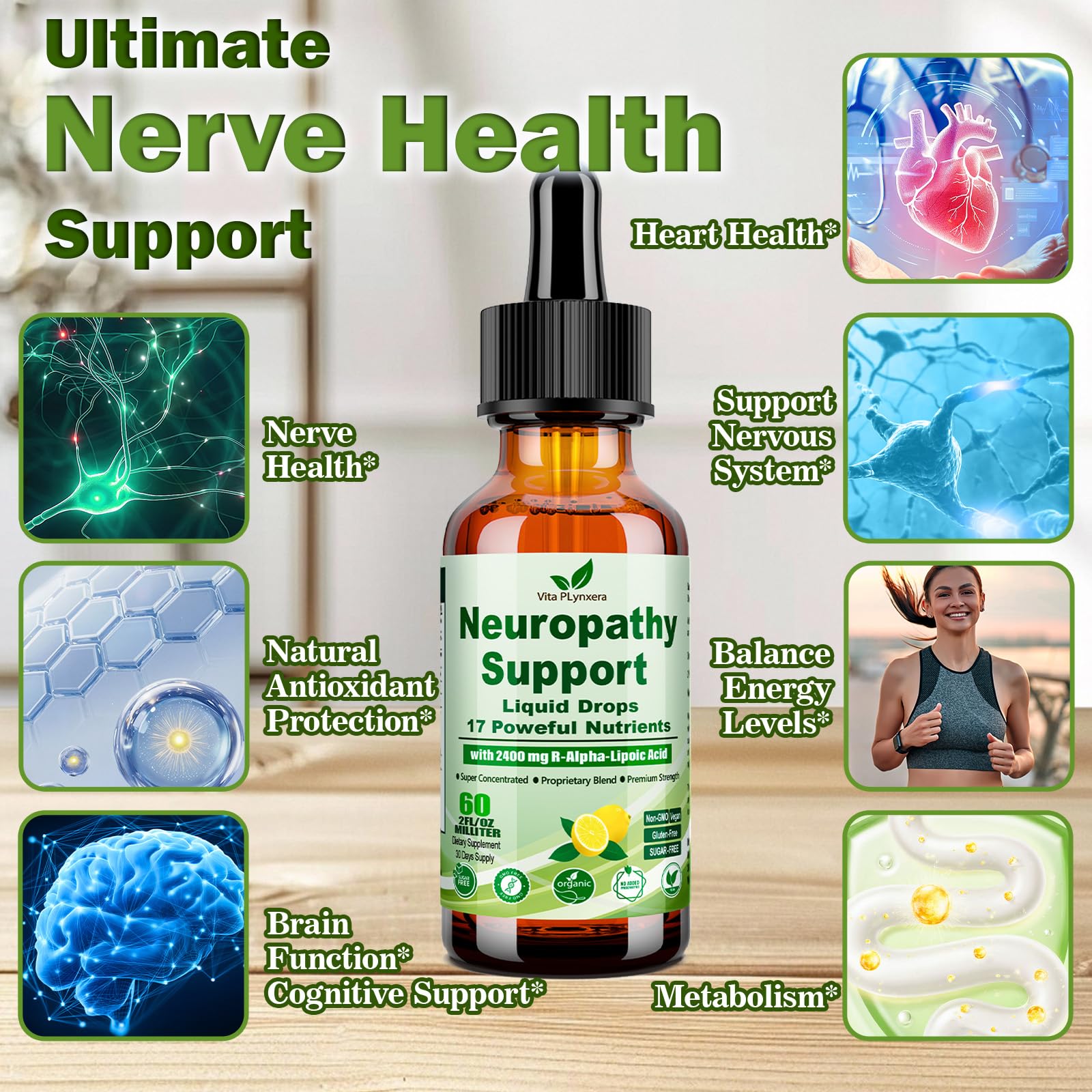 Neuropathy Supplements Liquid Drops, Advance 17-in-1 Stabilized R-Alpha Lipoic Acid (R-ALA) w. Acetyl L-Carnitine Vitamin B-Complex Magnesium, High Potency R-Lipoic Acid for Nerve Antioxidant Energy Vita PLynxera uk supplements