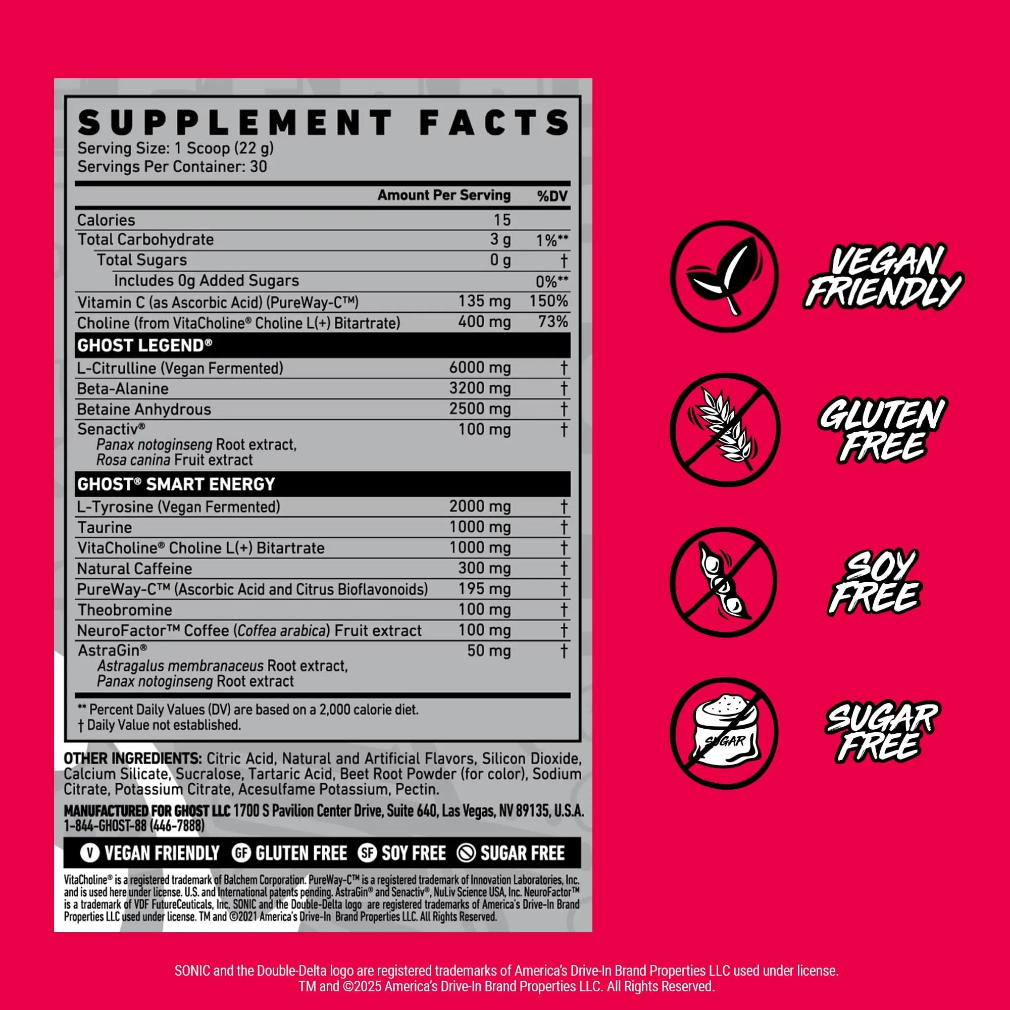 GHOST Legend Pre Workout Powder, Sonic Cherry Limeade - 30 Servings – Pre-Workout for Men & Women with Choline, L-Citrulline, GHOST uk supplements