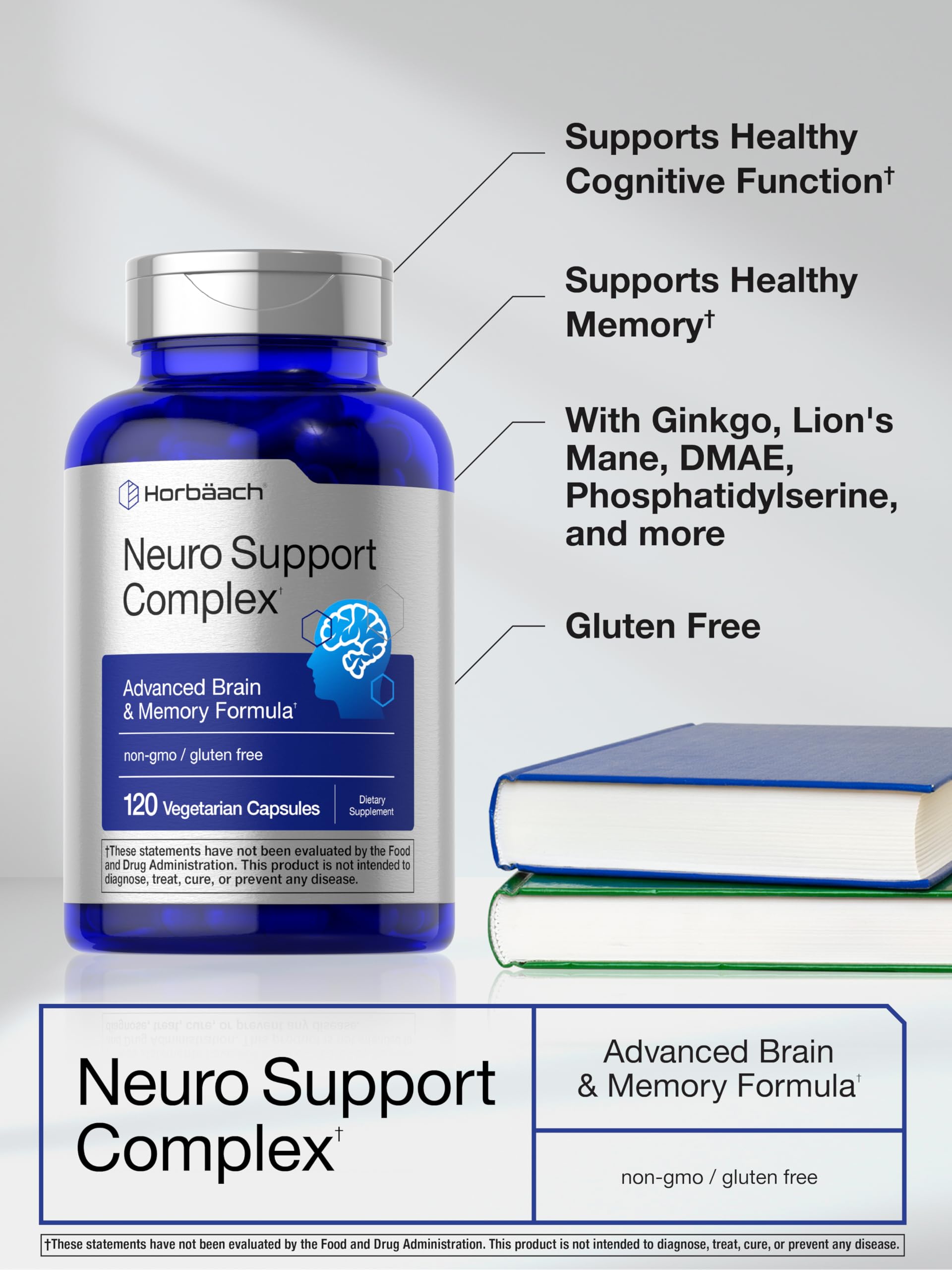 Horbäach Brain Supplement | 120 Capsules | with Phosphatidylserine & DMAE | Advanced Formula for Memory, Focus, Clarity | Vegetarian & Gluten Free | Neuro Support Horbäach uk supplements