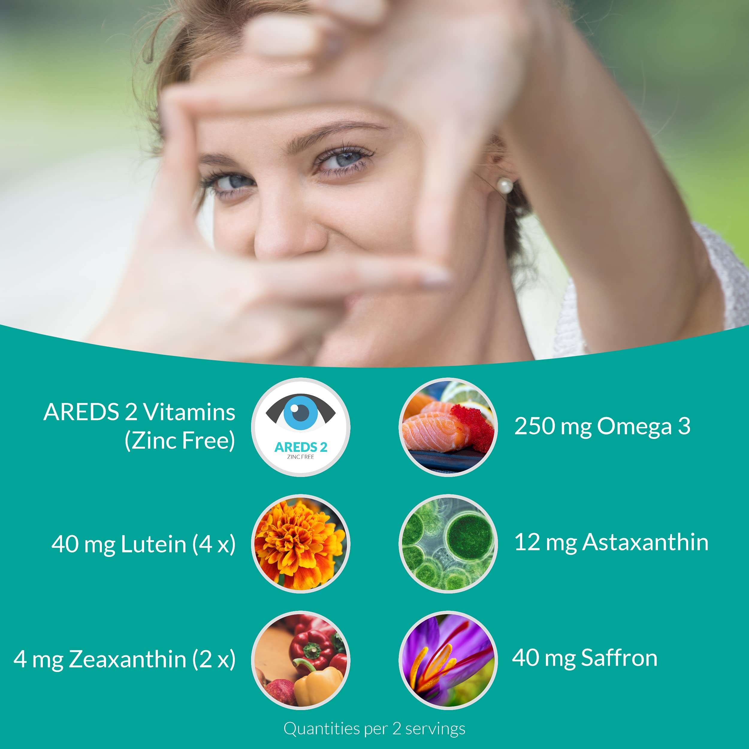 UpNourish AREDS 2 Plus Eye Vitamin Supplement, AREDS 2 Zinc Free Formula with Lutein, Zeaxanthin, Saffron, Astaxanthin & DHA - 120 softgels UpNourish uk supplements