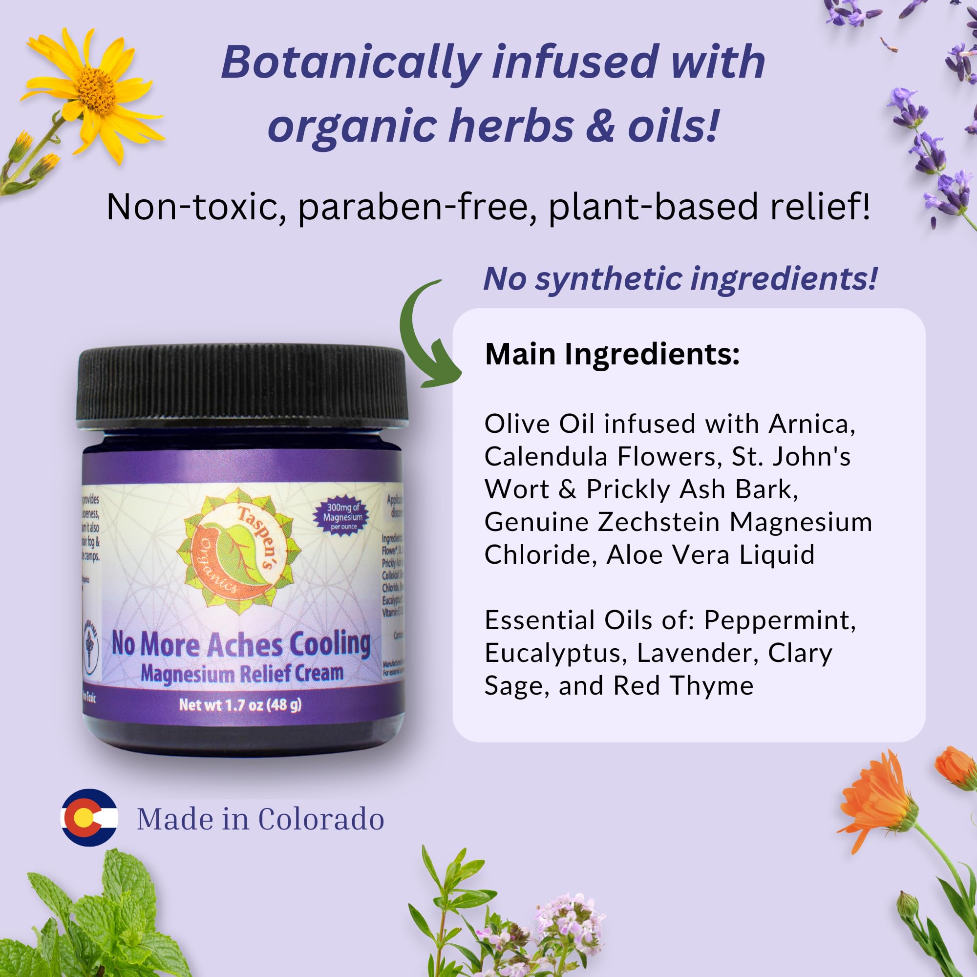 Taspen’s Organics Magnesium No More Aches Cooling Cream – Topical Magnesium Cream for Muscle Relief, Sore Muscles & Post-Workout Recovery with Arnica, Herbs & Essential Oils Taspen's Organics uk supplements
