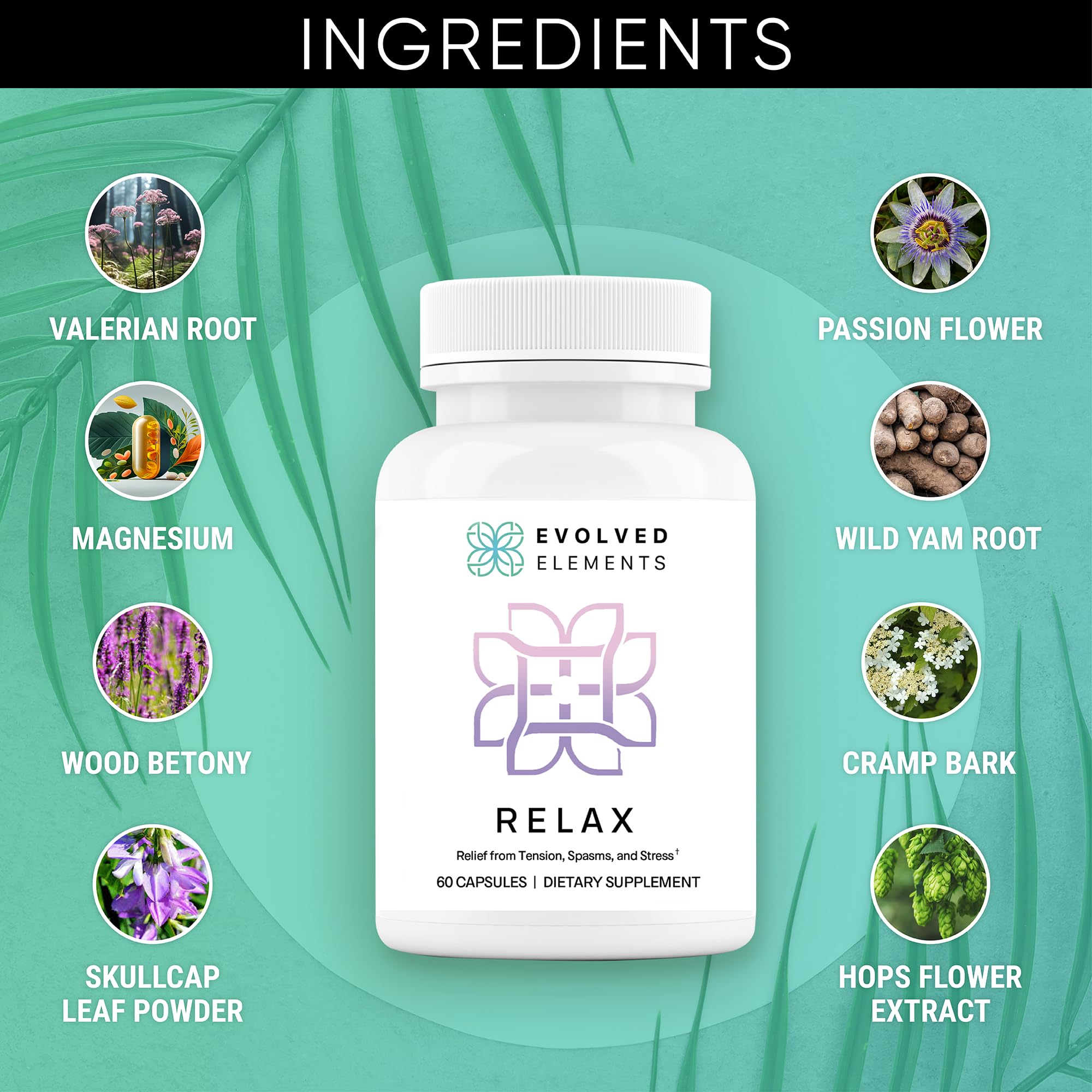 Evolved Elements All-Natural Muscle Relaxer | 60 Capsules | Spasm Relief with Magnesium, Passion Flower, and Valerian Root | Relieves Muscle Spasms, Tension, and Promotes Calmness Evolved Elements uk supplements