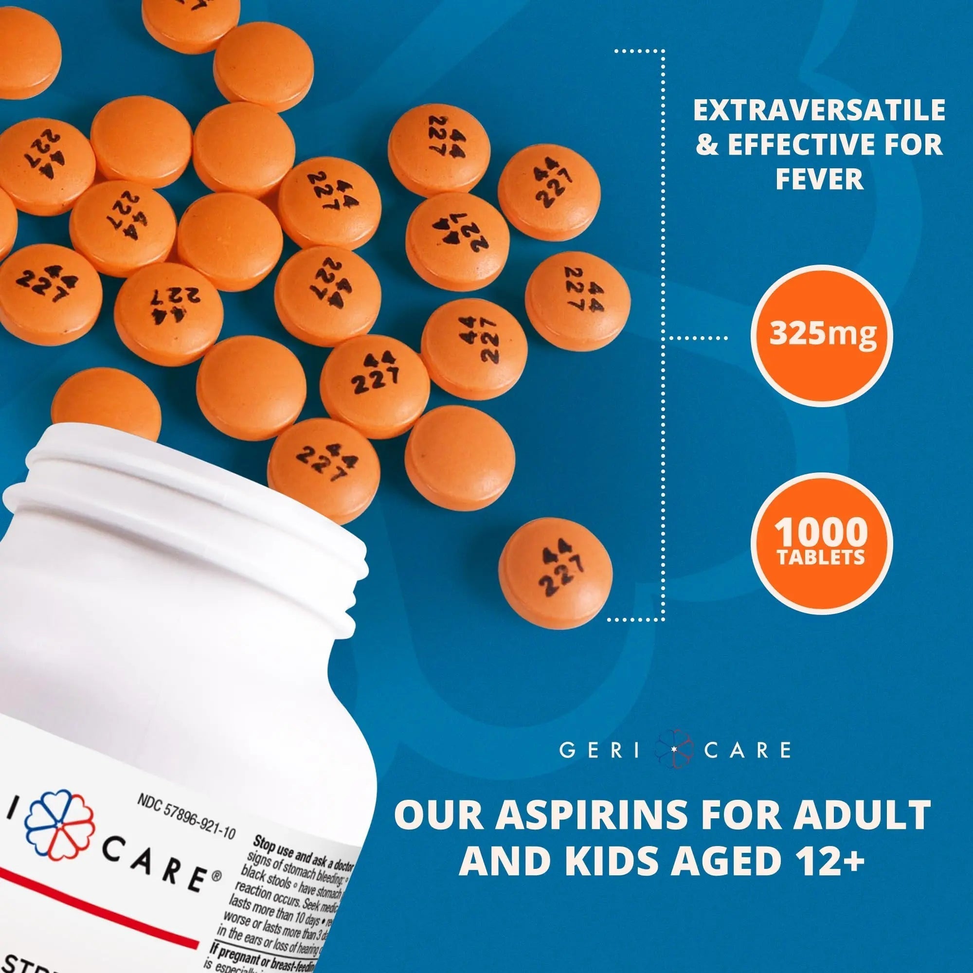 GeriCare Enteric Coated Aspirin Tablets 325mg (1000 Count) NSAID Pain Reliever & Fever Reducer for Adults- Regular Strength Aspirin for Headache Arthritis Menstrual & Muscle Pain GeriCare uk supplements