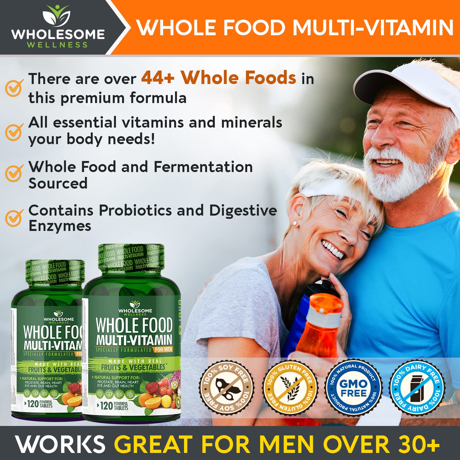Whole Food Multivitamin for Men - Natural Multi Vitamins, Minerals, Organic Extracts Wholesome Wellness uk supplements