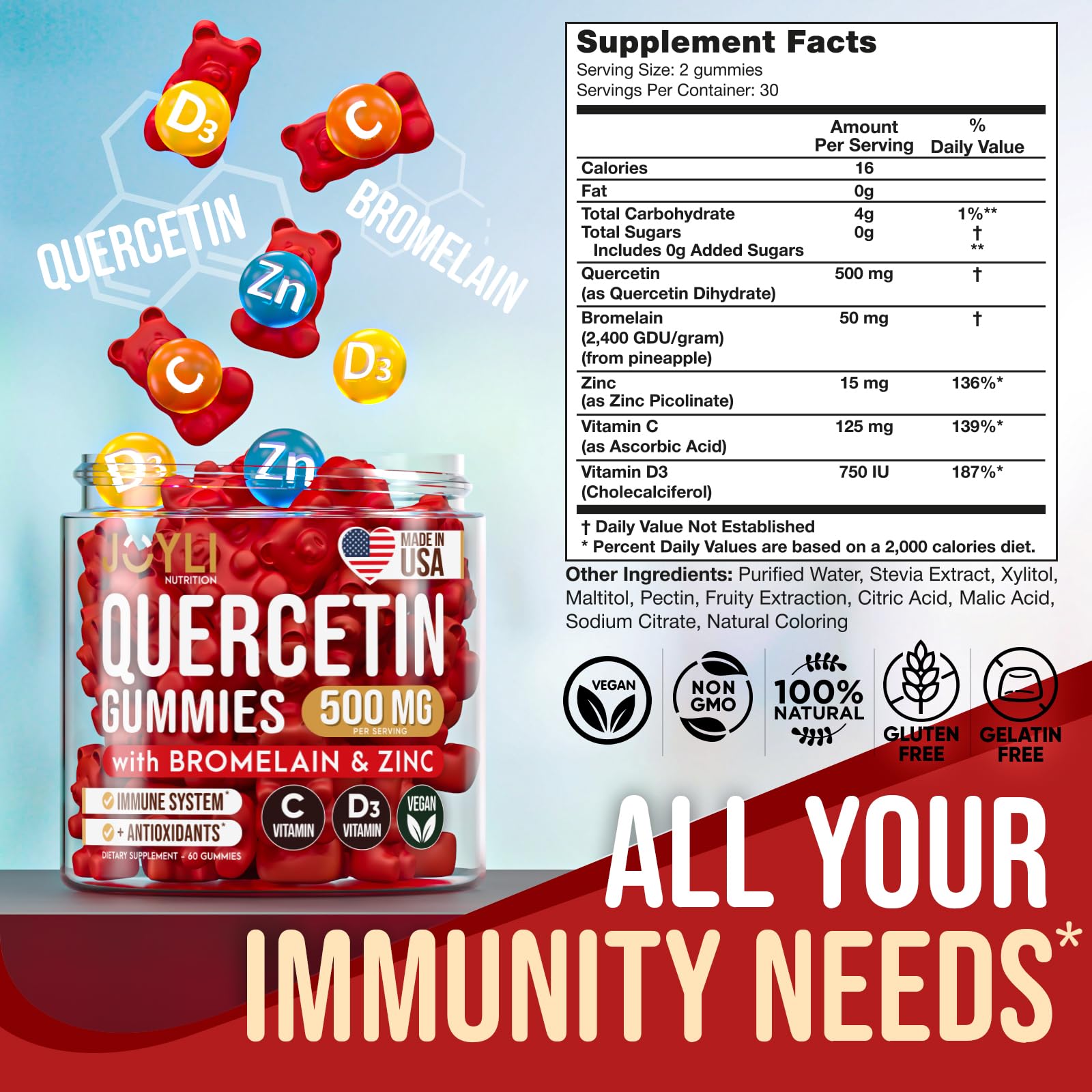 JOYLI Quercetin Gummies - Pure Quercetin with Bromelain Zinc Vitamin C & Vitamin D3 JOYLI Nutrition uk supplements