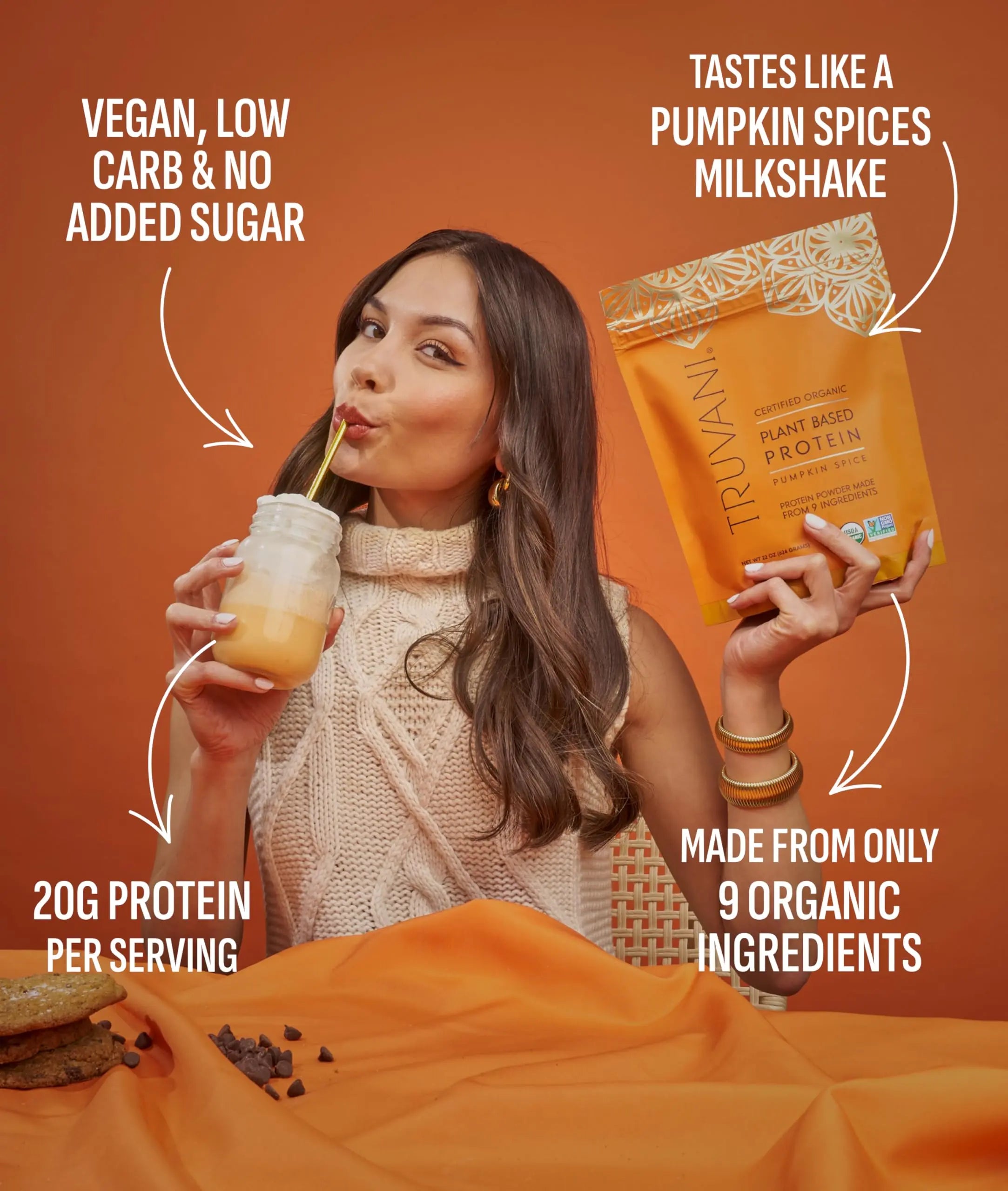 Truvani Vegan Pea Protein Powder | Pumpkin Spice | 20g Organic Plant Based Protein | 20 Servings | Keto | Gluten & Dairy Free Truvani uk supplements