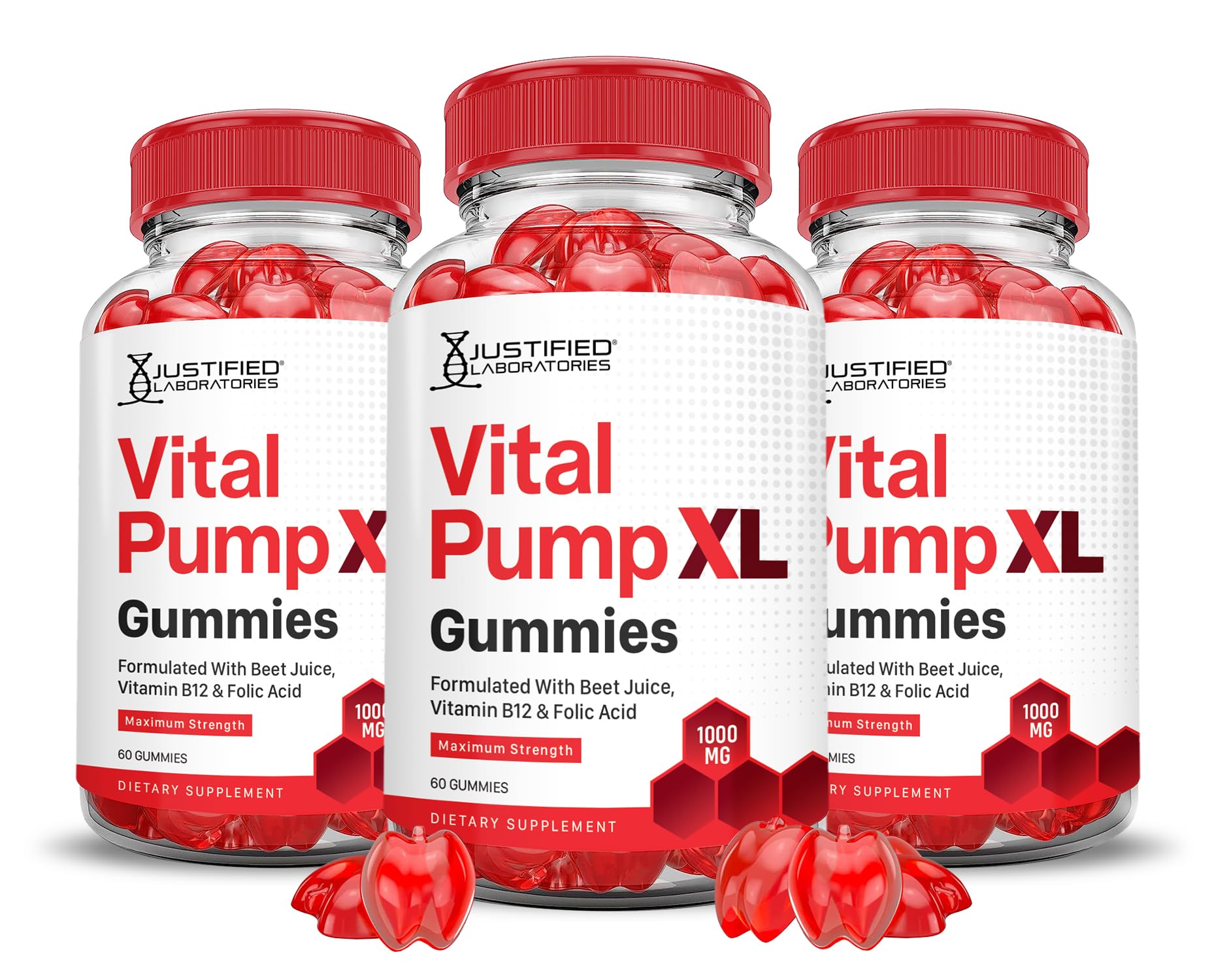 Justified Laboratories (3 Pack) Vital Pump XL Performance Gummies 1000MG Advanced Formula Vital PumpXL Formulated with Beet Juice ACV Pomegranate Beet Powder B12 Vegan Non GMO 180 Gummys Justified Laboratories uk supplements
