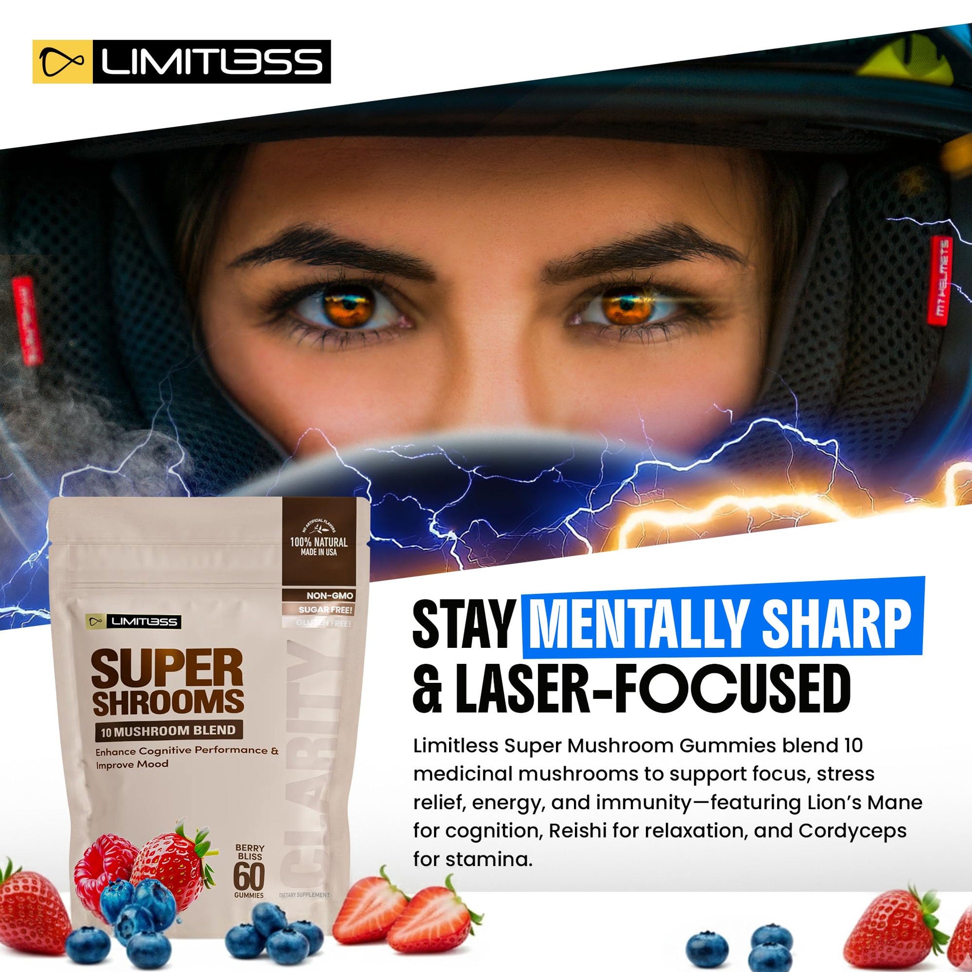 Limitless Supershrooms Smart Focus Gummies - 30 Day Supply LIMITLESS X uk supplements