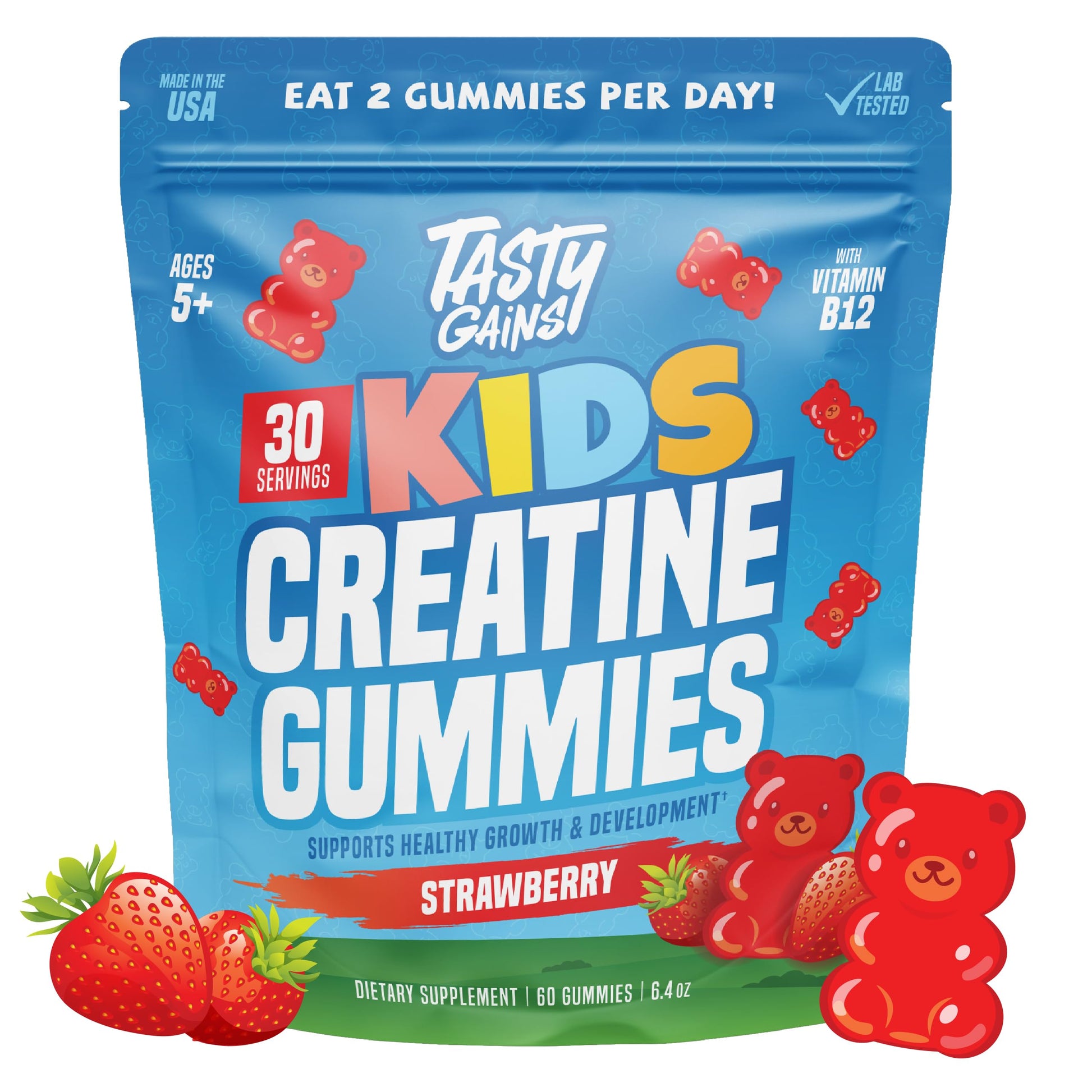 TASTY GAINS Kids & Teen Creatine Gummies with Vitamin B12 for Growth Support, Easy Chew Daily Supplement, Gummy Vitamins for Kids and Teens, Ages 5+ TASTY GAINS uk supplements