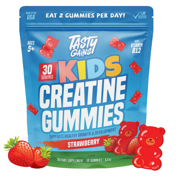 TASTY GAINS Kids & Teen Creatine Gummies with Vitamin B12 for Growth Support, Easy Chew Daily Supplement, Gummy Vitamins for Kids and Teens, Ages 5+ TASTY GAINS uk supplements