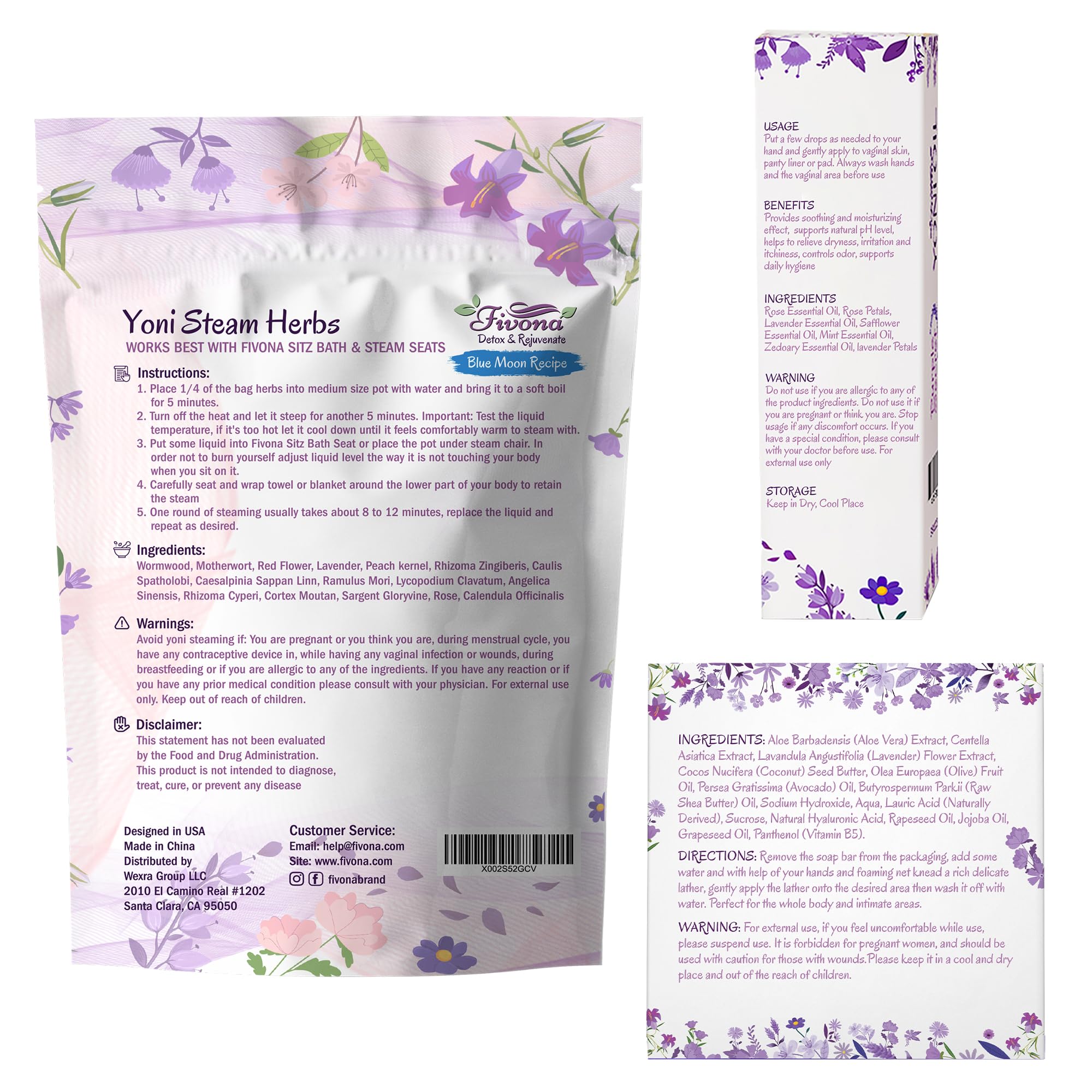 FIVONA Yoni Care Kit 3 in 1 - pH Balanced Natural Vaginal Oil 30 ml, Organic Herbal Soap 5.3 oz FIVONA uk supplements