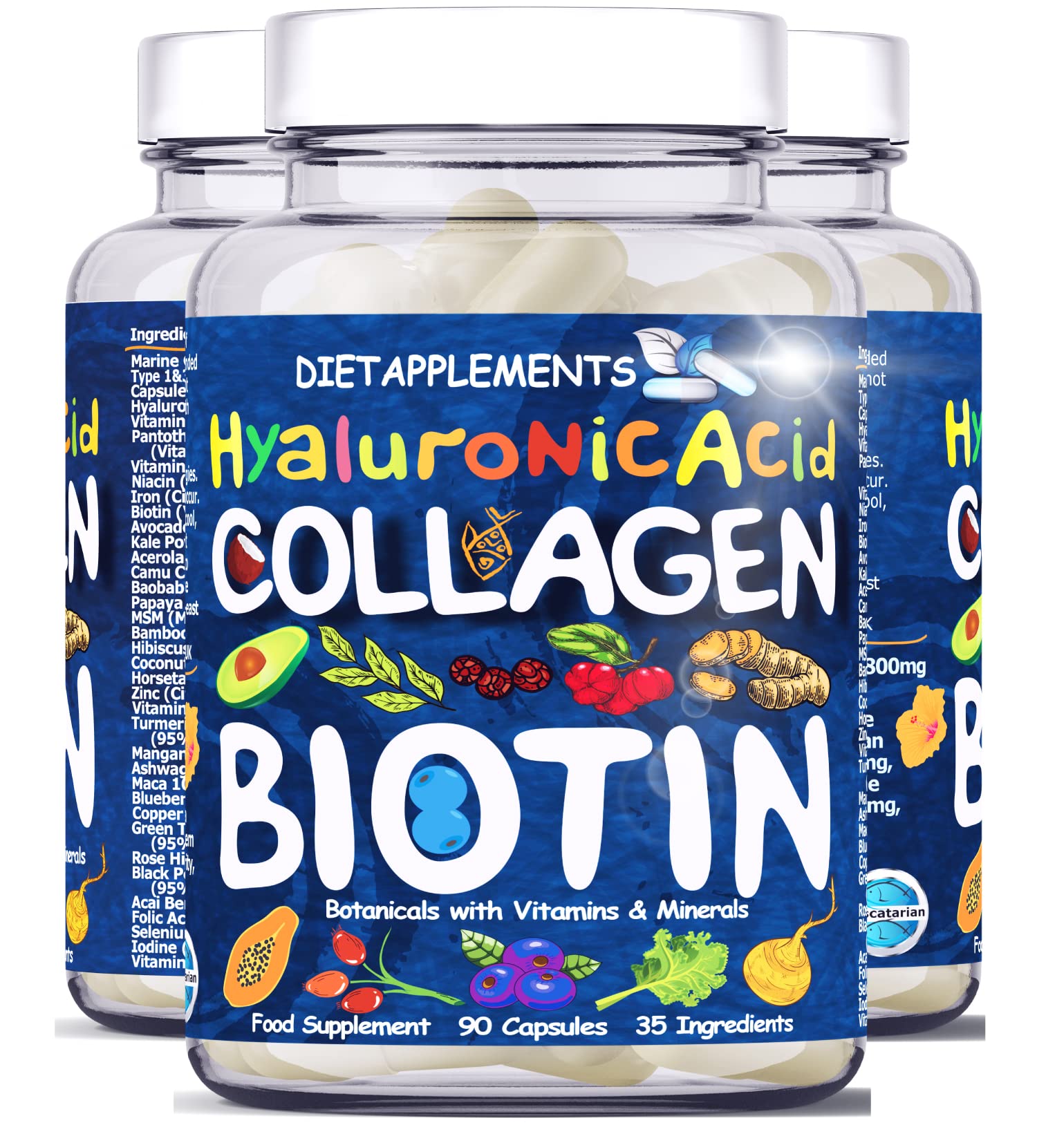 Marine Collagen Type1&3 1800mg, Biotin 10000mcg/serving, Hyaluronic Acid, Vitamins, Minerals, Botanicals Dietapplements uk supplements
