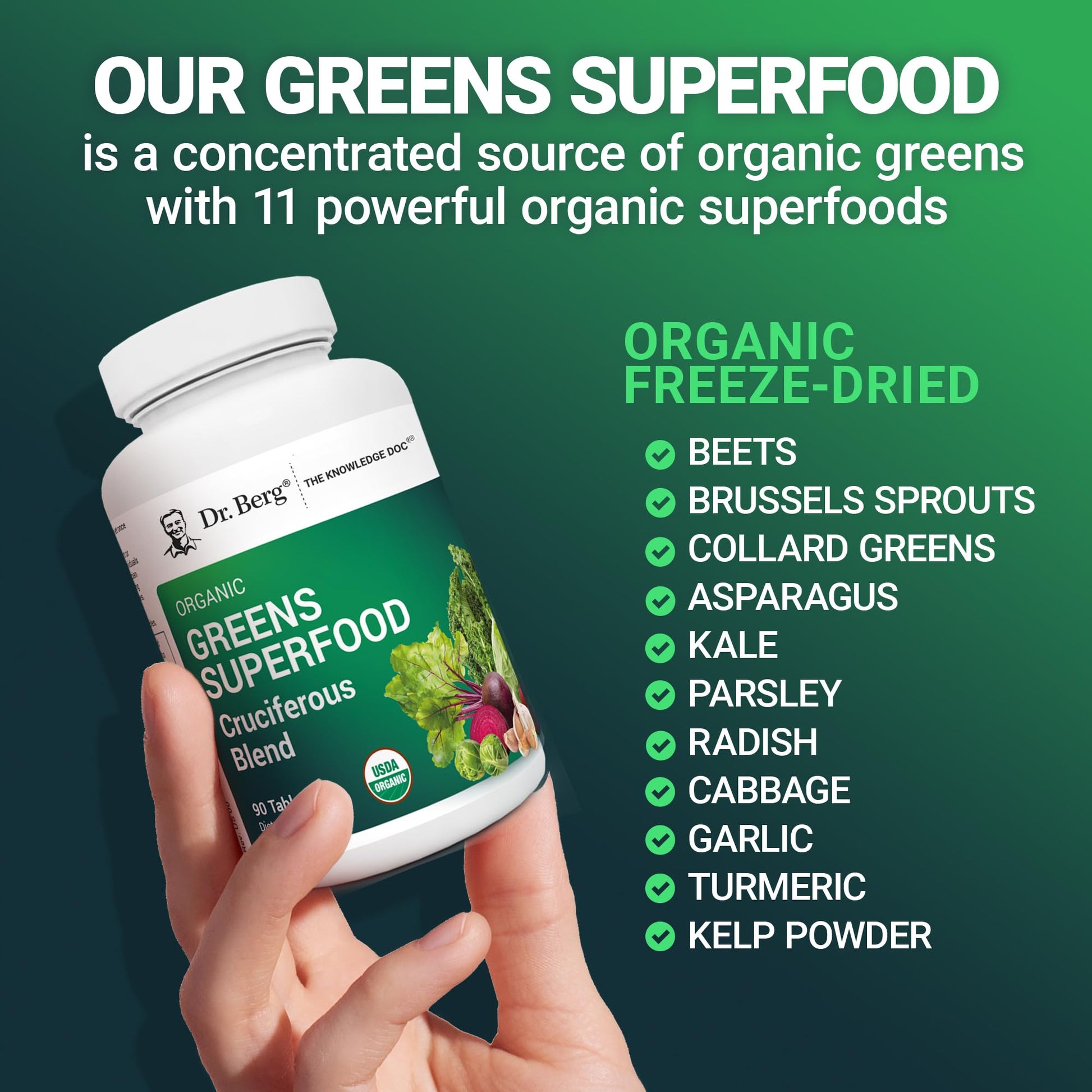 Dr. Berg's Greens Superfood Cruciferous Vegetable Tablets - Vegetable Supplements for Adults w/ 11 Phytonutrient Super Greens - Energy, Immune System & Liver Veggie Tablets - 90 Tablet Dr. Berg Nutritionals uk supplements