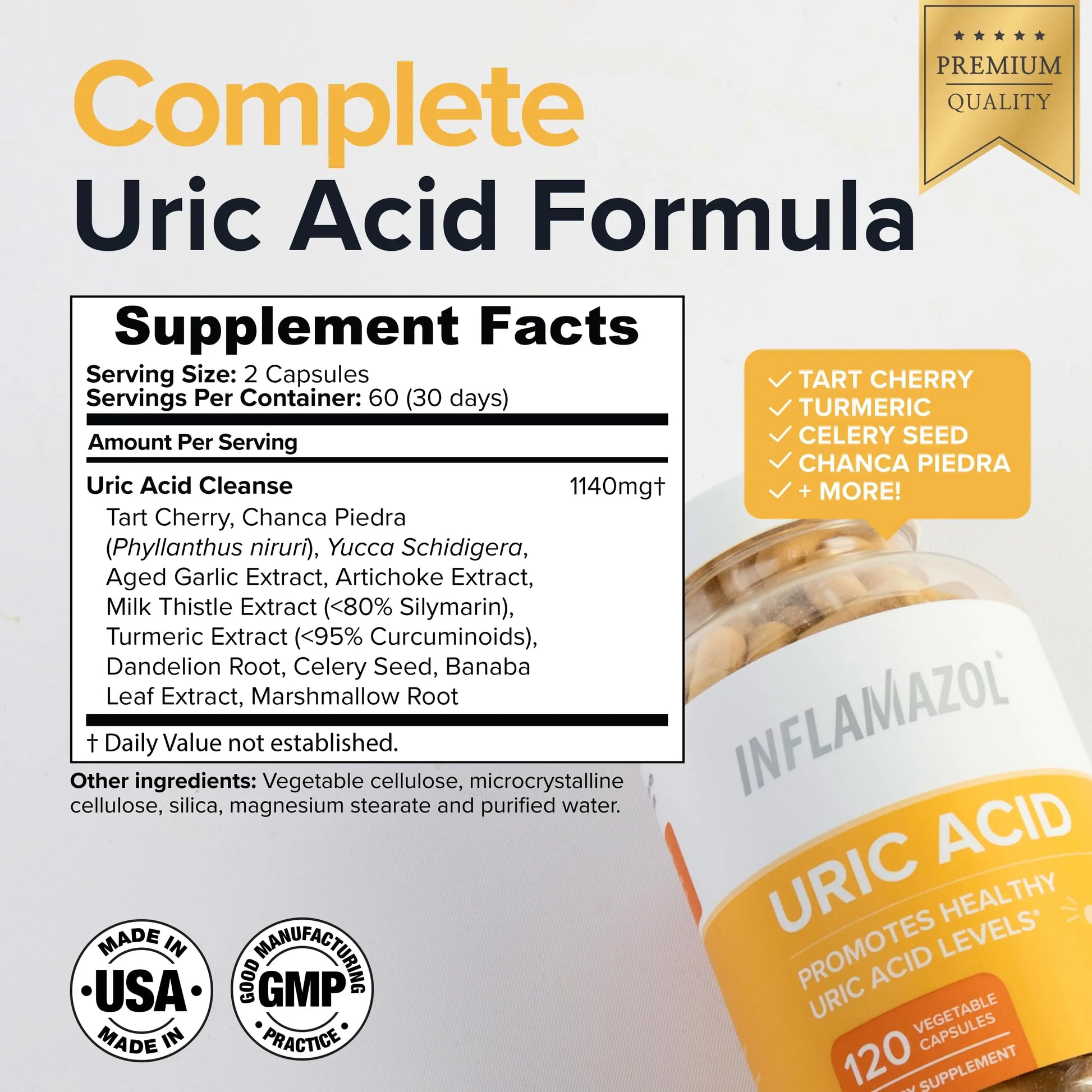 Inflamazol Uric Acid Cleanse – Premium Uric Acid Flush with Tart Cherry, Turmeric & Celery Seed for Joint & Uric Acid Support – Joint Supplements for Men & Women – 120 Capsules Inflamazol uk supplements