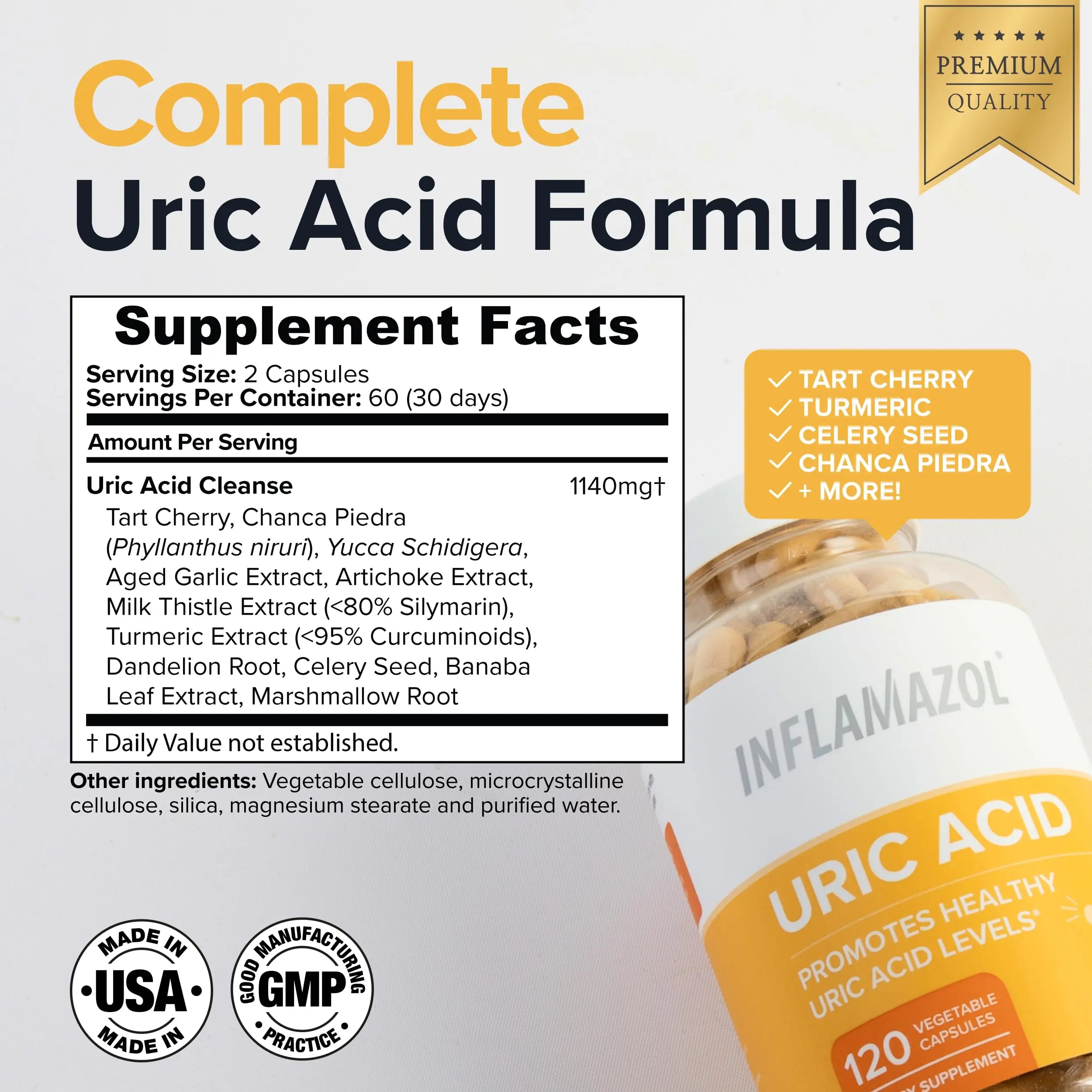 Inflamazol Uric Acid Cleanse – Premium Uric Acid Flush with Tart Cherry, Turmeric & Celery Seed for Joint & Uric Acid Support – Joint Supplements for Men & Women – 120 Capsules Inflamazol uk supplements