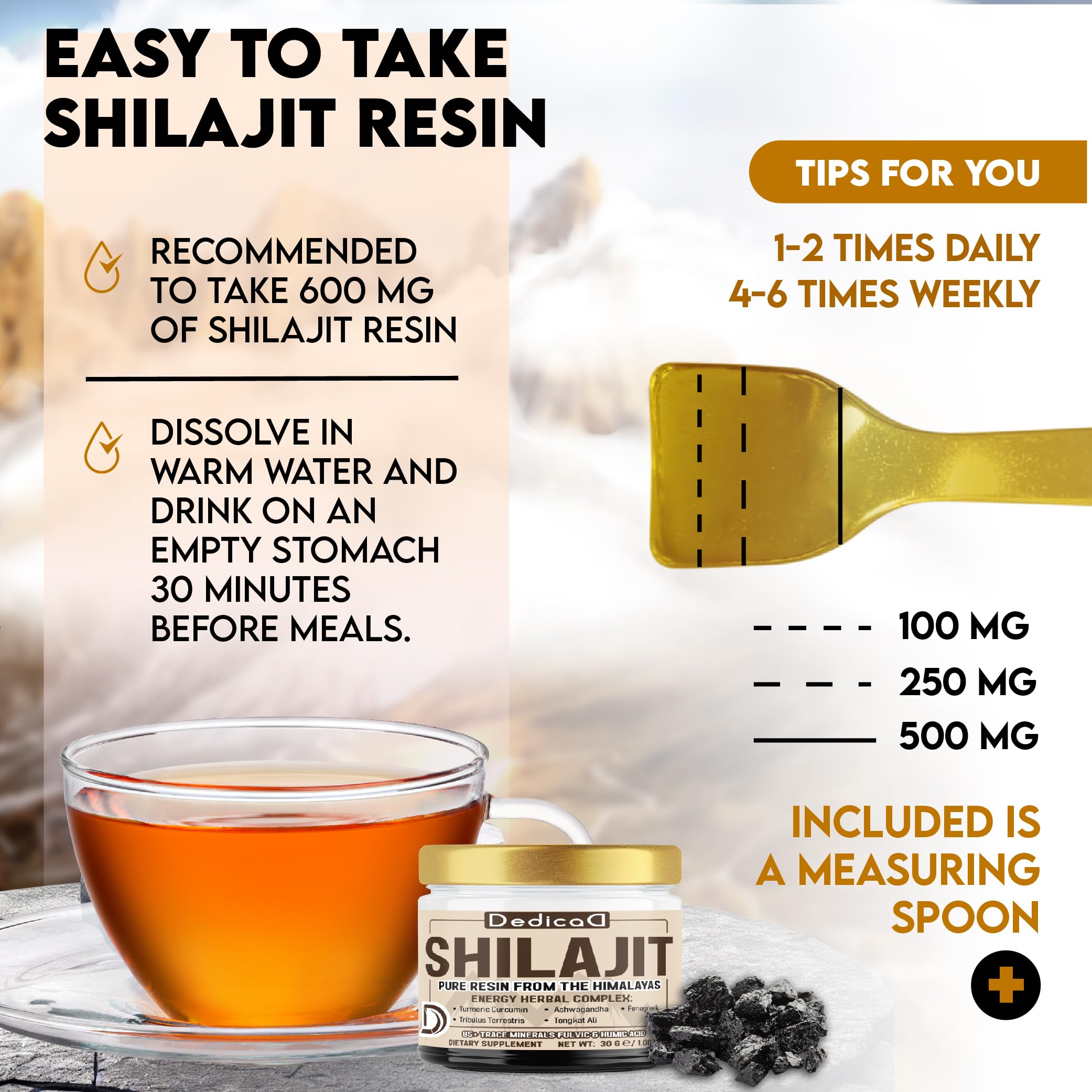 DEDICAD 30g Shilajit Resin with Herbal Complex - Paullinia Guarana, Gotu Kola Leaf & More - Shilajit Pure Himalayan Organic for Immune System, Energy Production, Brain Health & Stamina DEDICAD uk supplements