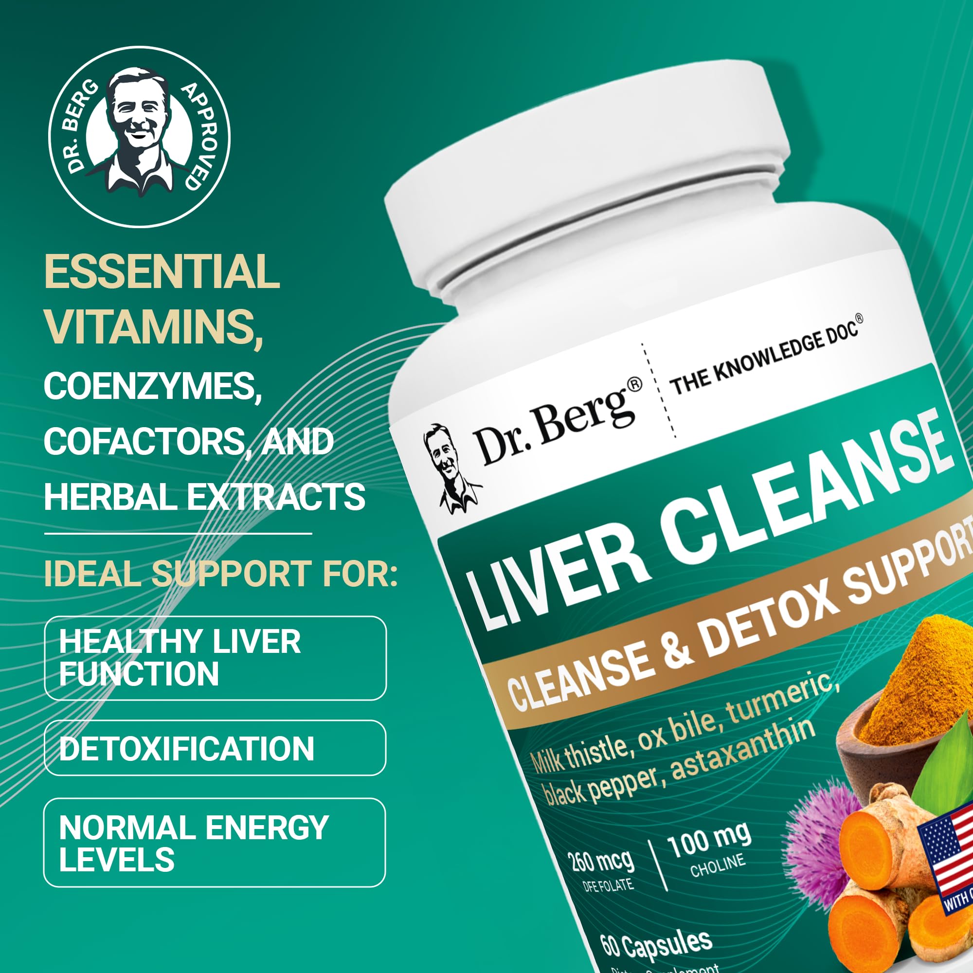 Dr. Berg Liver Cleanse Detox Capsules w/Unique Blend of Milk Thistle, Ox Bile & Folate - Liver Supplement Includes Turmeric, Black Pepper & Choline - 60 Capsules Dr. Berg Nutritionals uk supplements