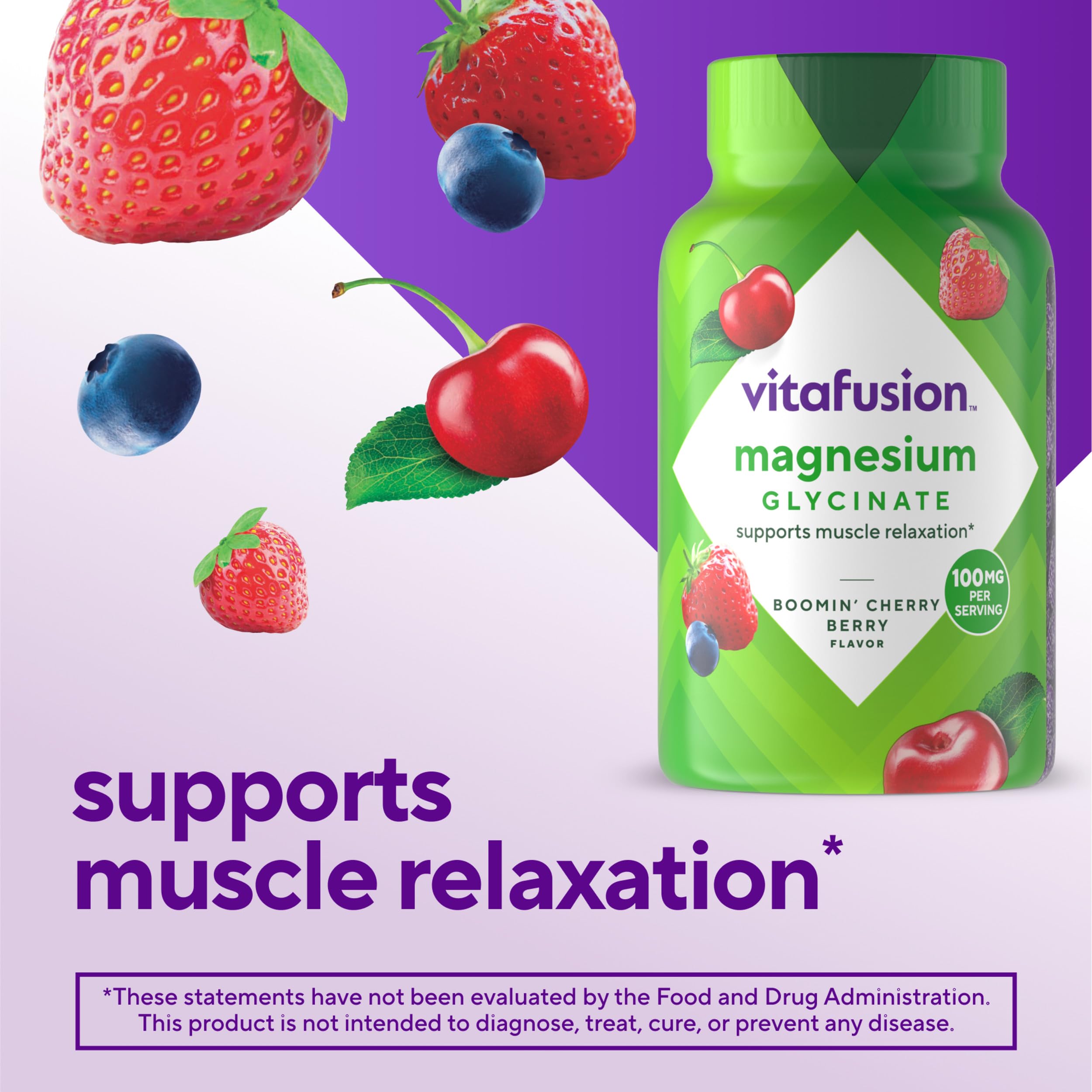 vitafusion Magnesium Glycinate Gummy Supplement, 100 mg per Serving Supports Muscle Relaxation (1) for Adult Women & Men, Boomin’ Cherry Berry Flavor, 60 Count Vitafusion uk supplements