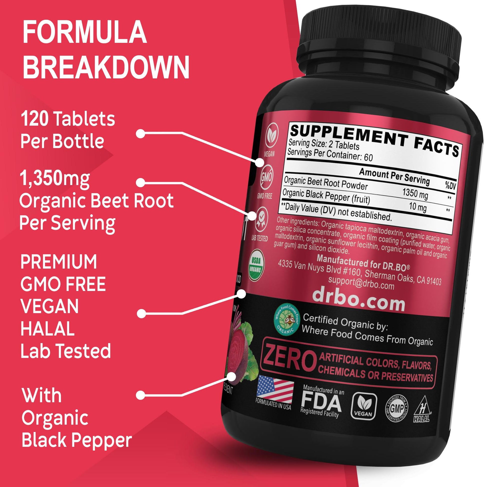 Organic Beet Root Capsules Supplements - 1350mg Beetroot Powder Extract Pills, Organic DR. BO uk supplements