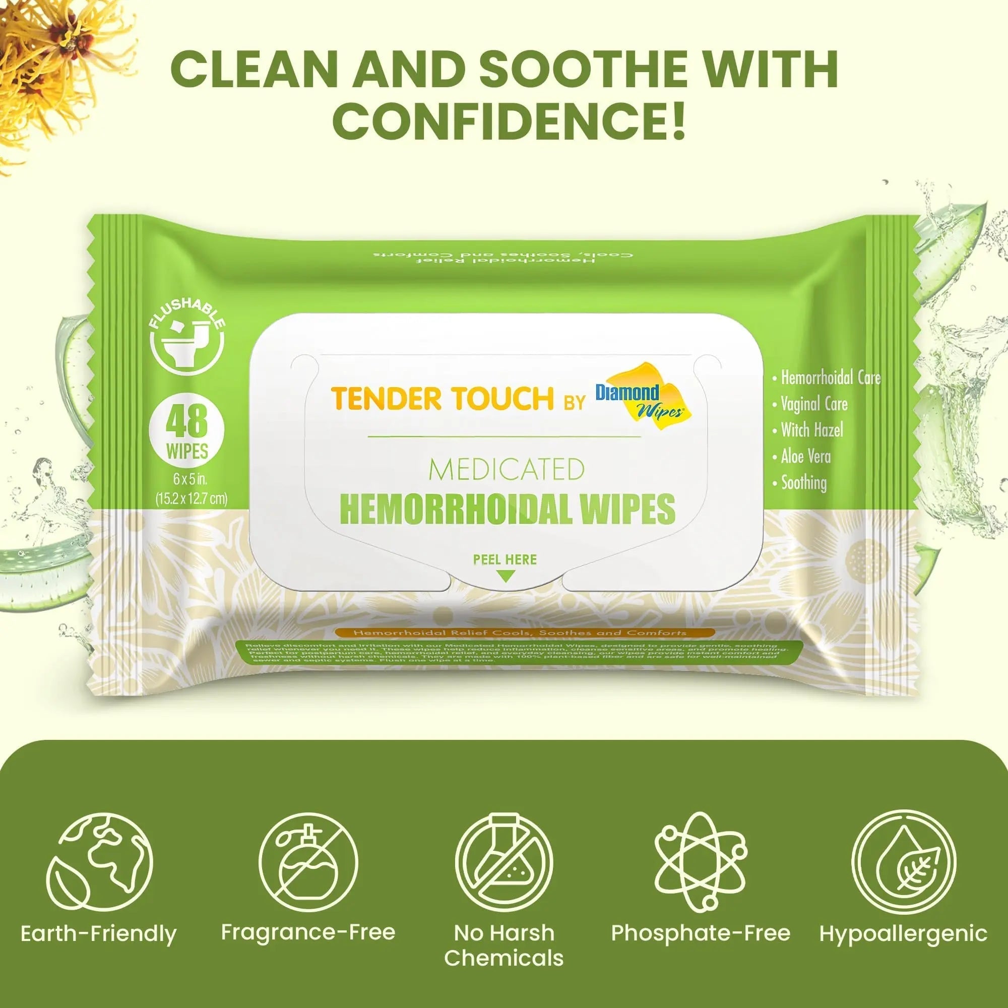Tender Touch Hemorrhoid Wipes with Witch Hazel and Aloe, Flushable Medicated Wipes for Hemorrhoid and Vaginal Relief - Postpartum-Safe, Fragrance-free, Travel Size, 1 Pack, 48-ct. Diamond Wipes uk supplements
