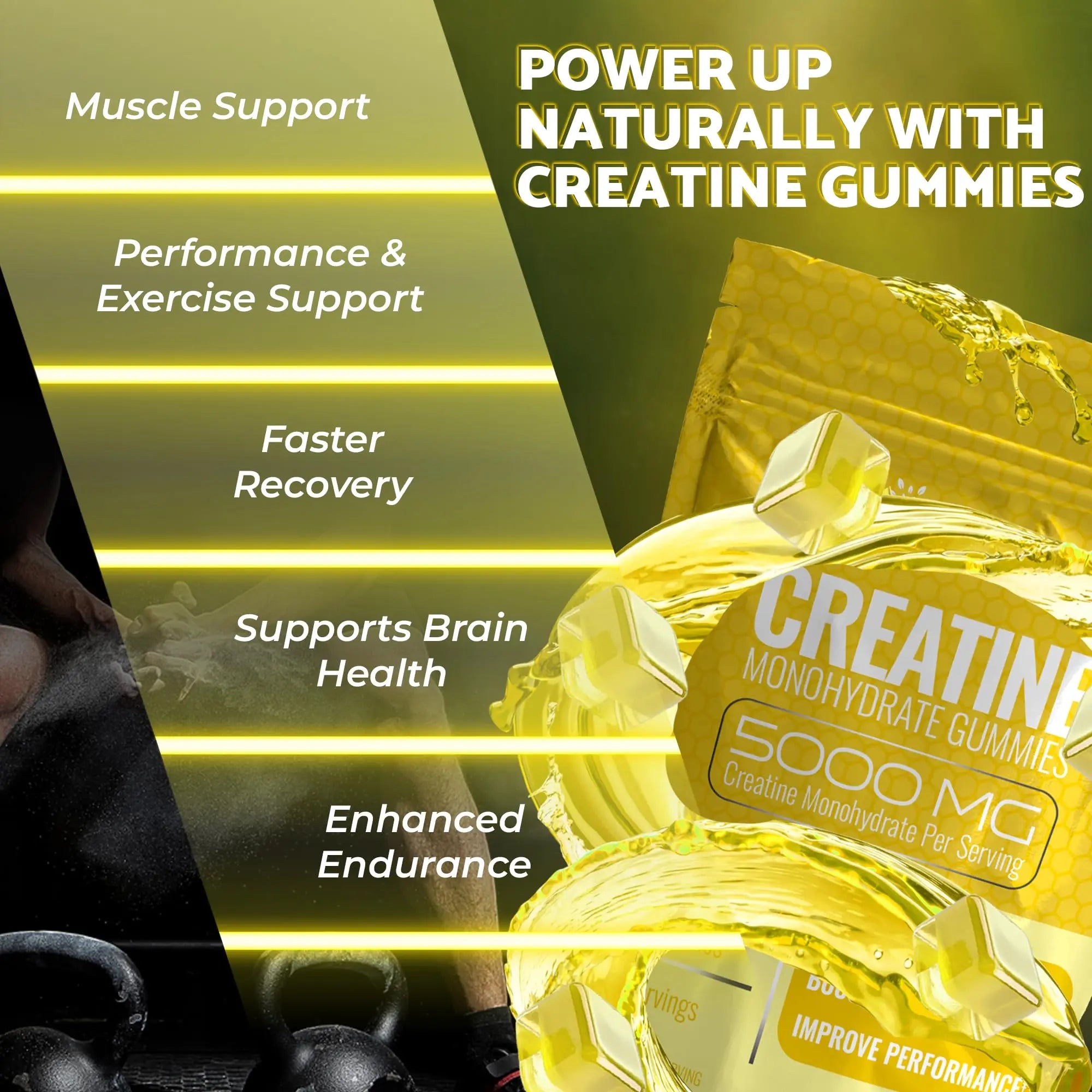 Creatine Gummies 5000mg, 30 Servings Creatine Monohydrate Gummies - Third-Party Tested Creatine for Women, Pineapple Flavor Creatine for Men, Muscle Growth, WELLNESS LABSRX uk supplements