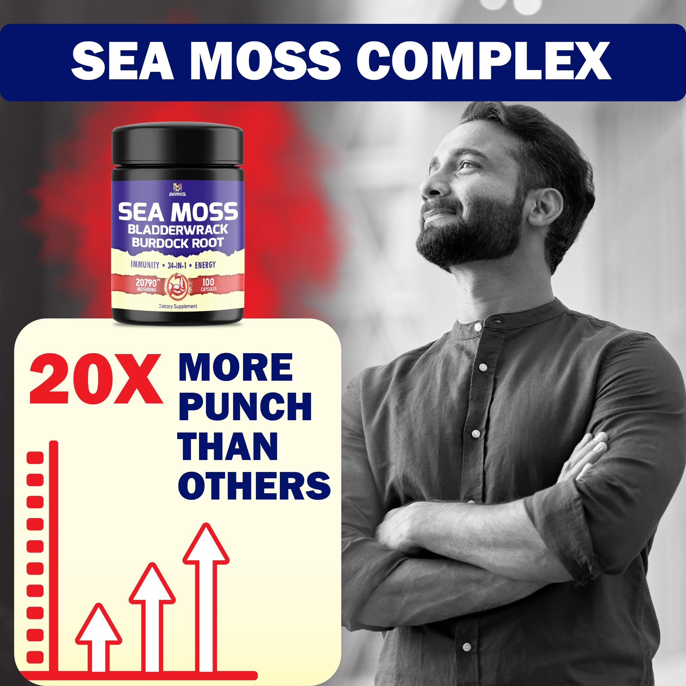 BMVINVOL 100 Capsules - Sea Moss Capsules 20790mg with Bladderwrack, Burdock BMVINVOL uk supplements