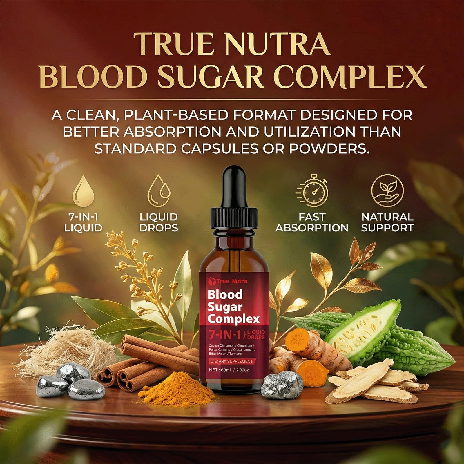 true nutra Blood Sugar Complex, 7-in-1 Formula Blood Sugar Support Supplement with Berberine, Ceylon Cinnamon, Chromium, Bitter Melon, Turmeric, Ginseng, Glucomannan (1PCS) true nutra uk supplements